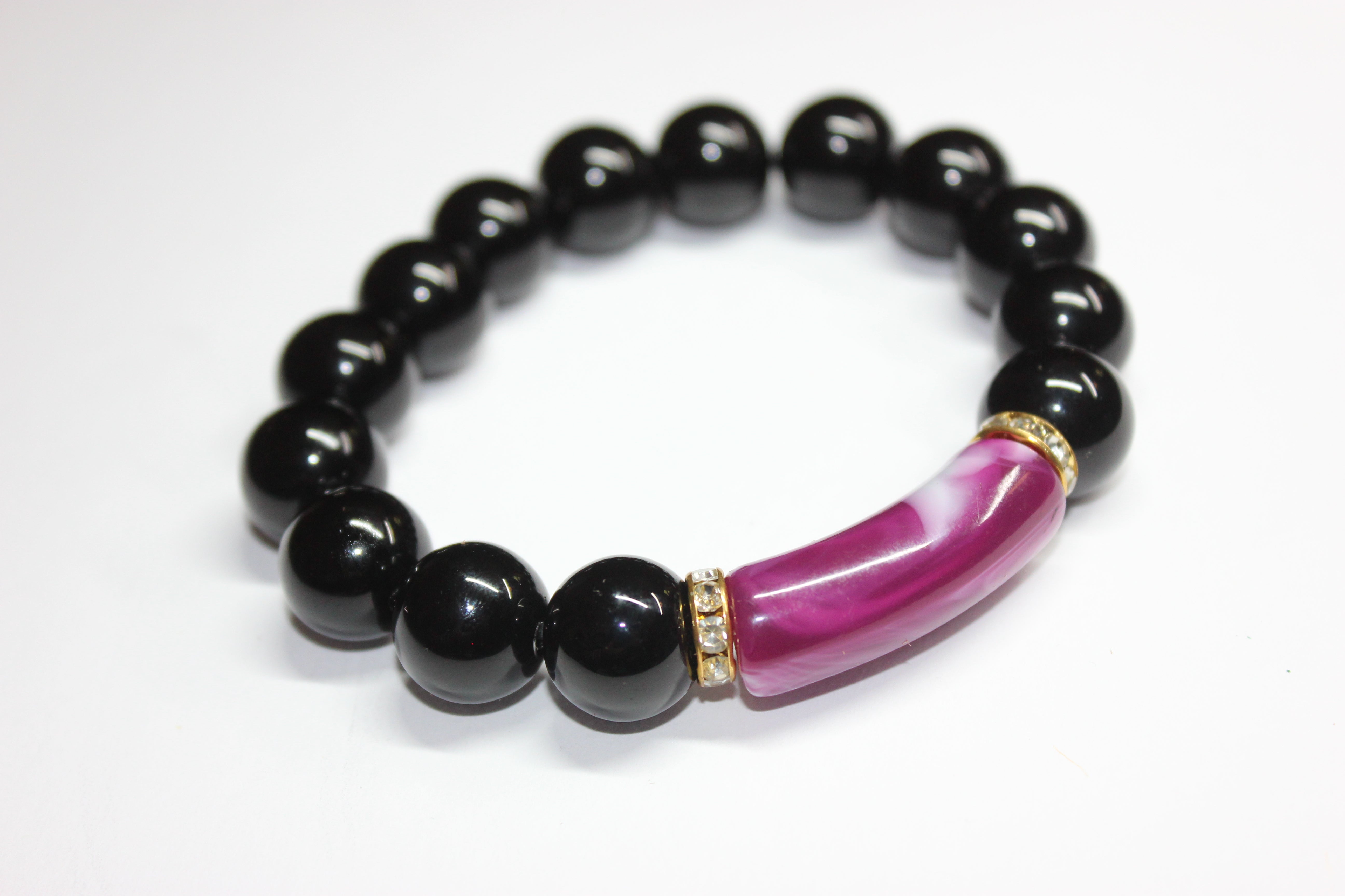 Black Purple & Gold Beaded Bracelet
