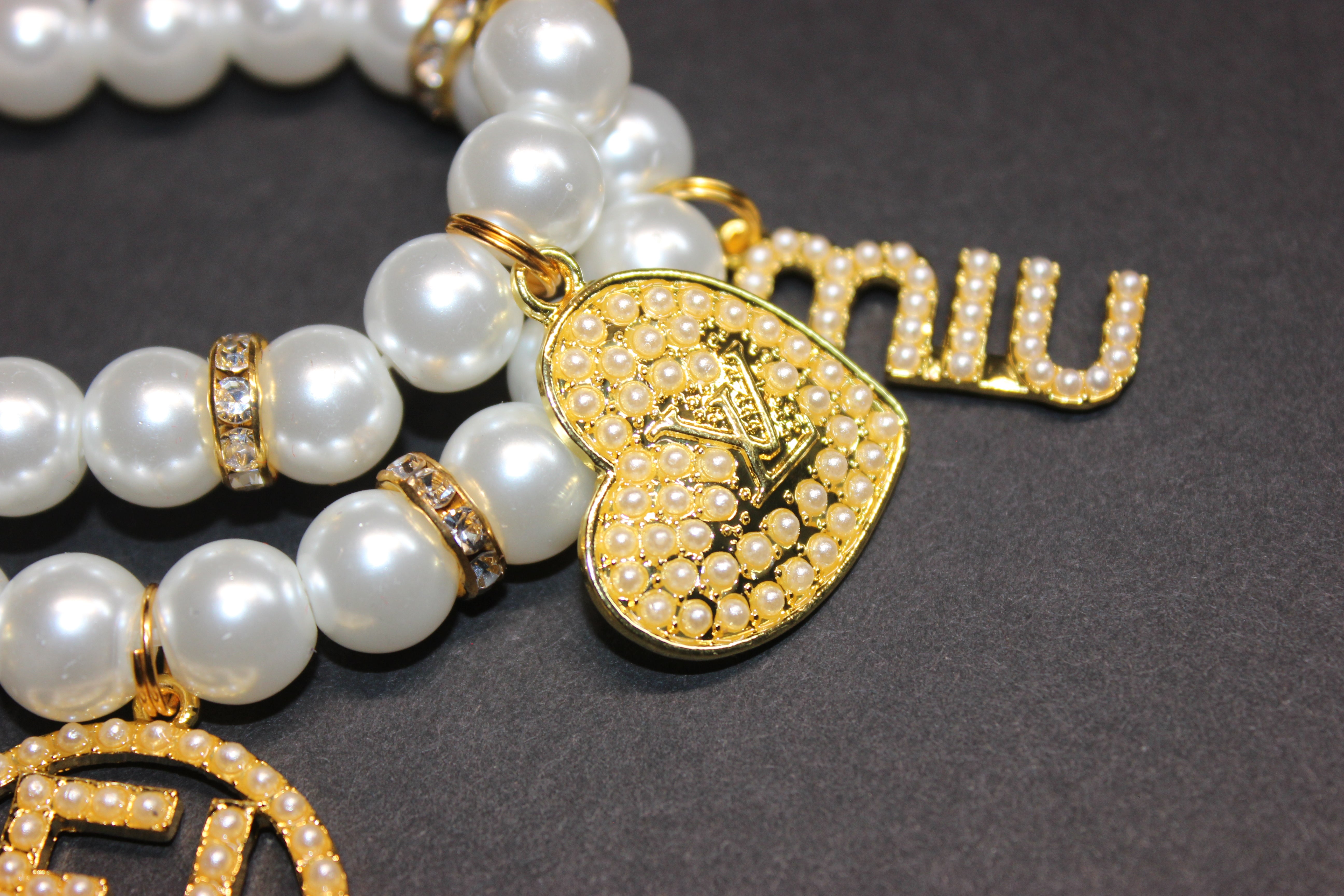 2 Piece White Pearl & Gold Charm Bracelet Set