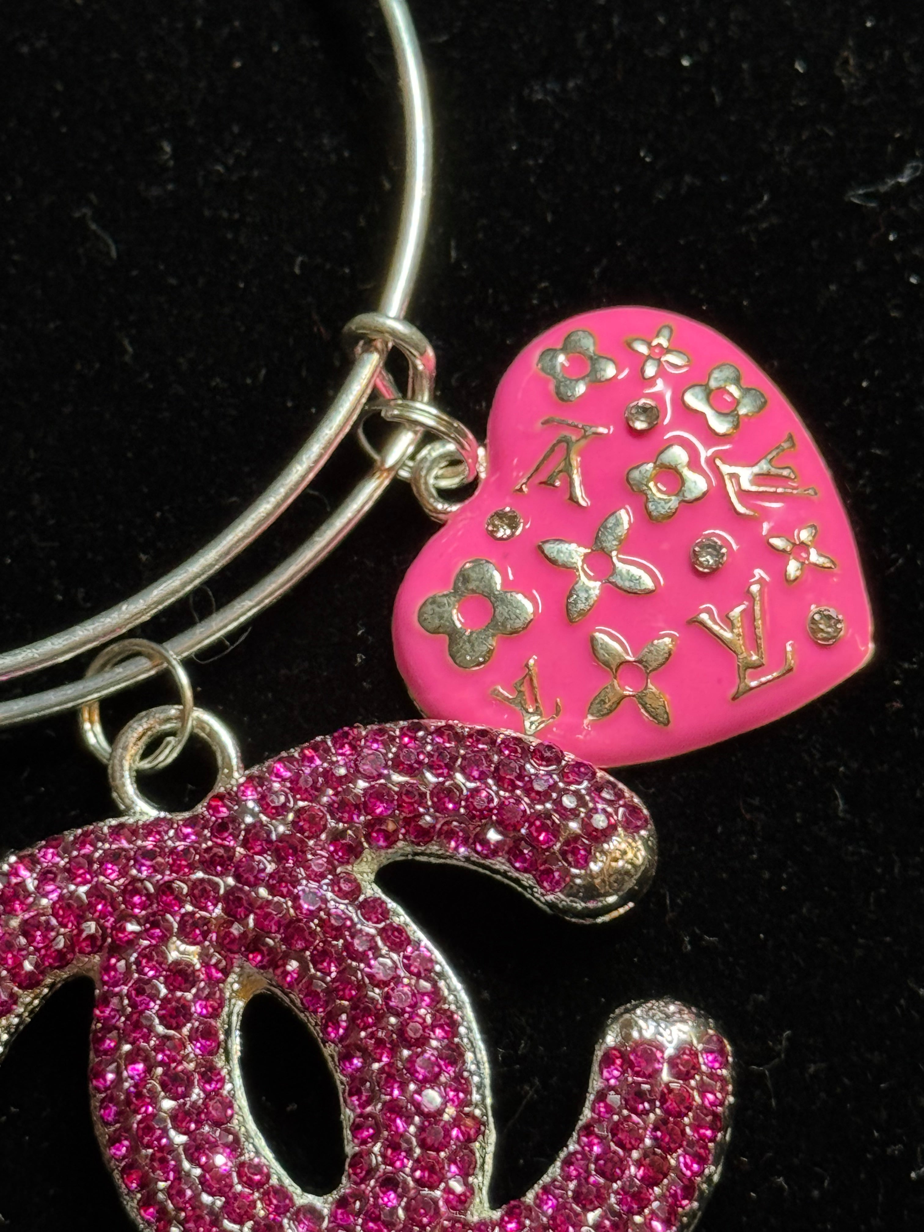 Hot Pink & Silver Charm Bangle