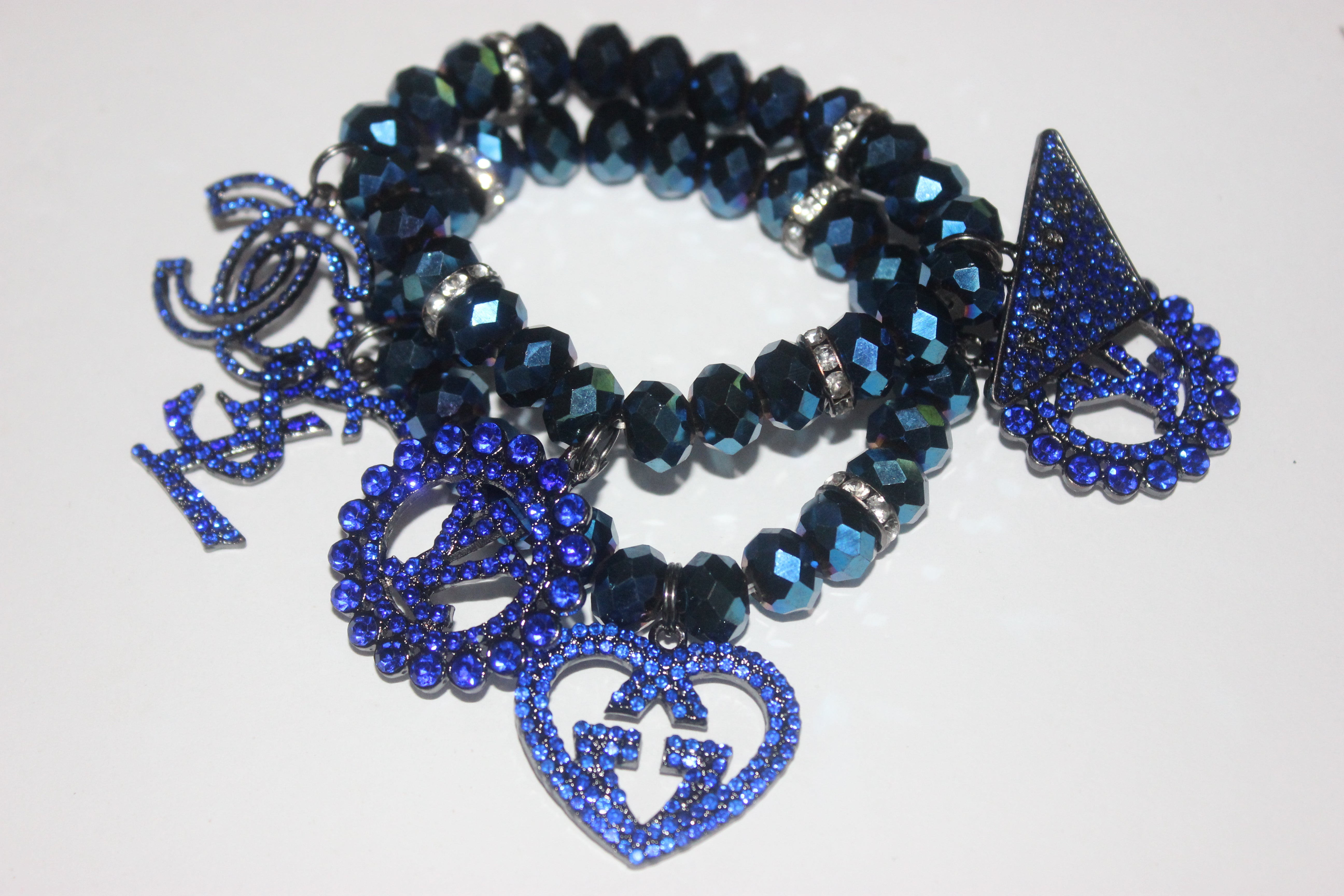 Electric Blue Crystal 2 Piece Charm Bracelet Set