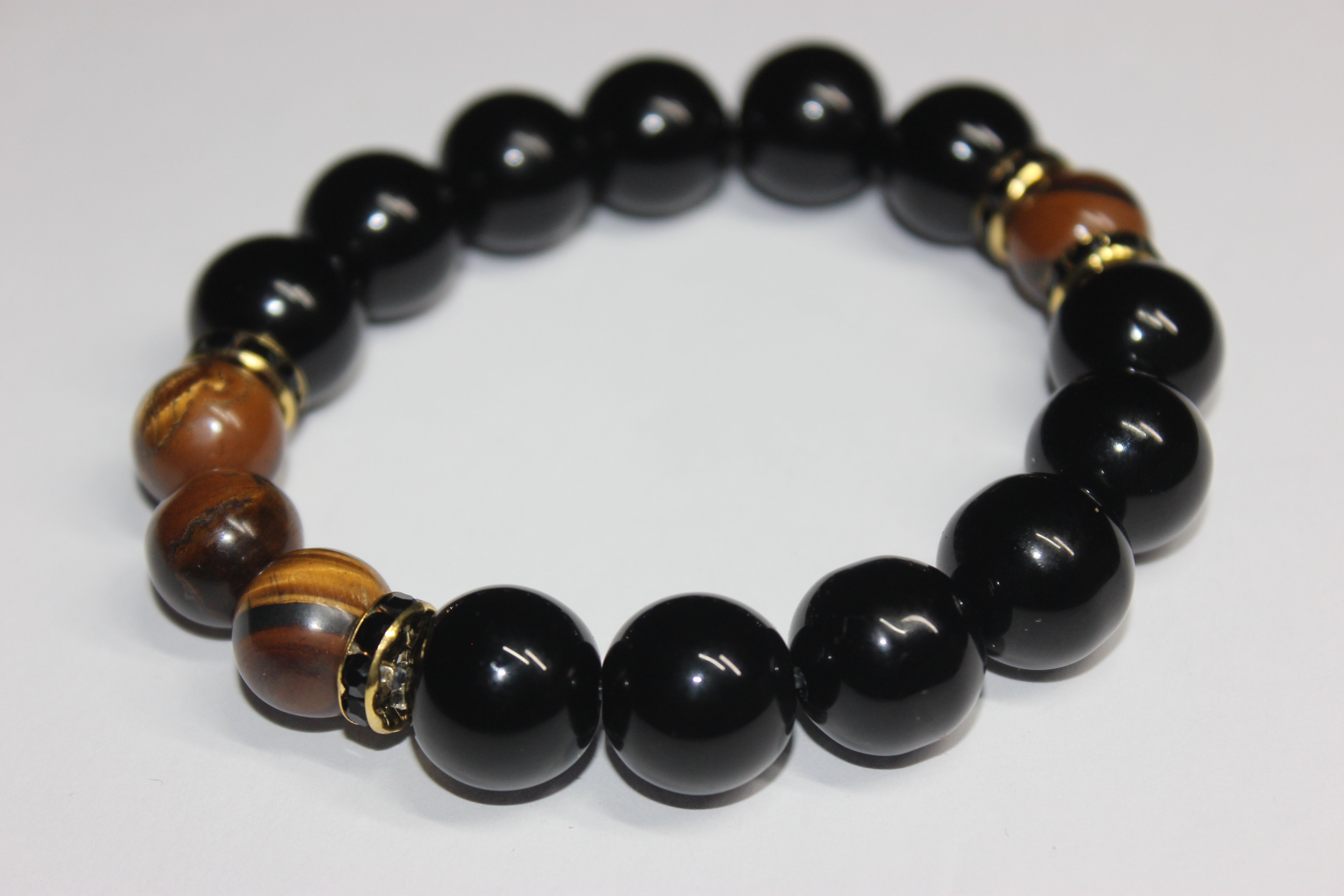 Black Brown & Gold Beaded Bracelet