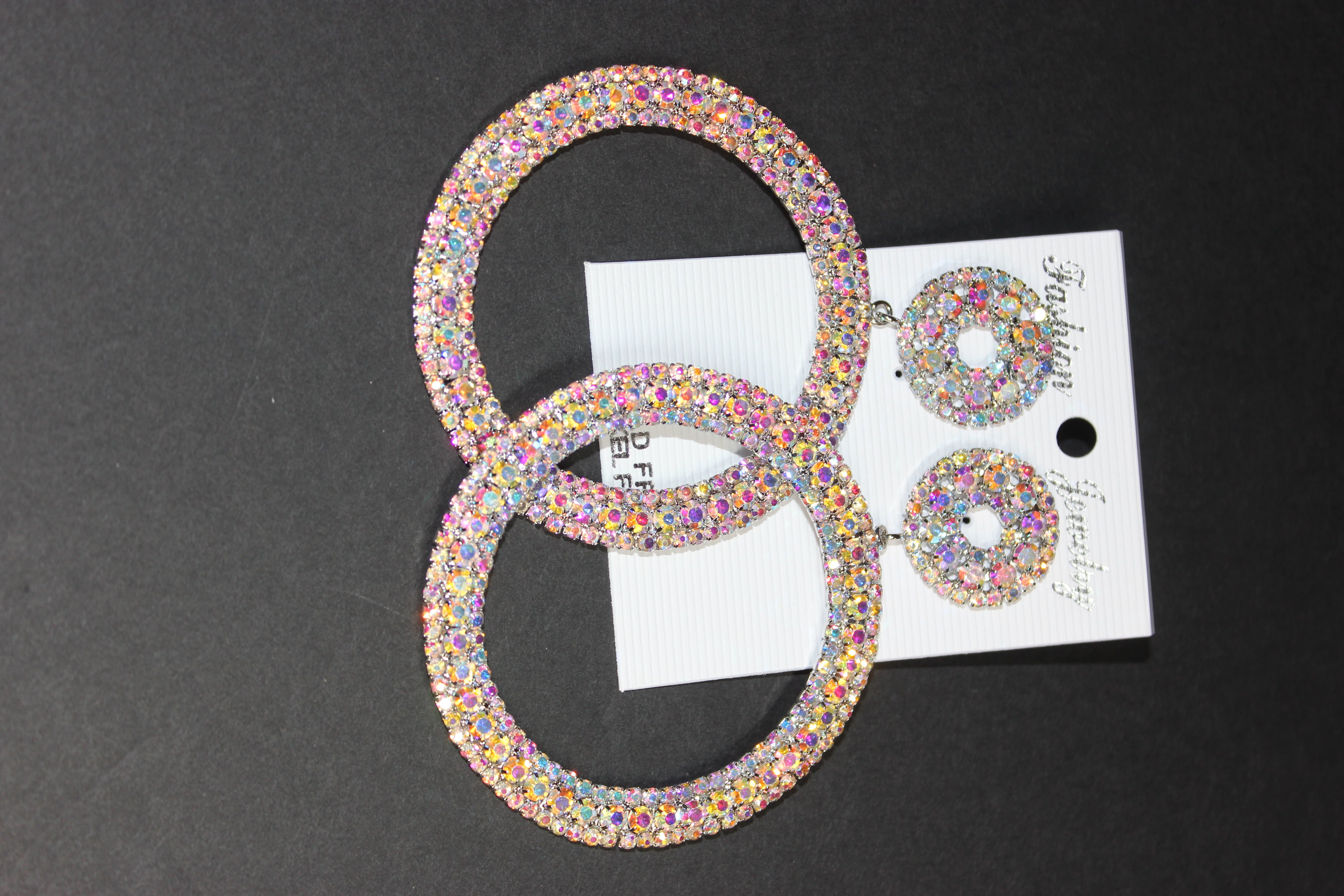 Iridescent Set In Silver Hoop Earrings