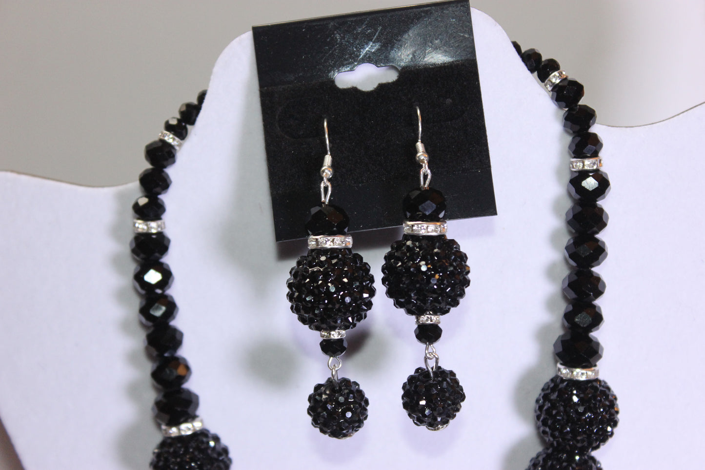 Black & Silver Rhinestone Charm Necklace & Earrings Set