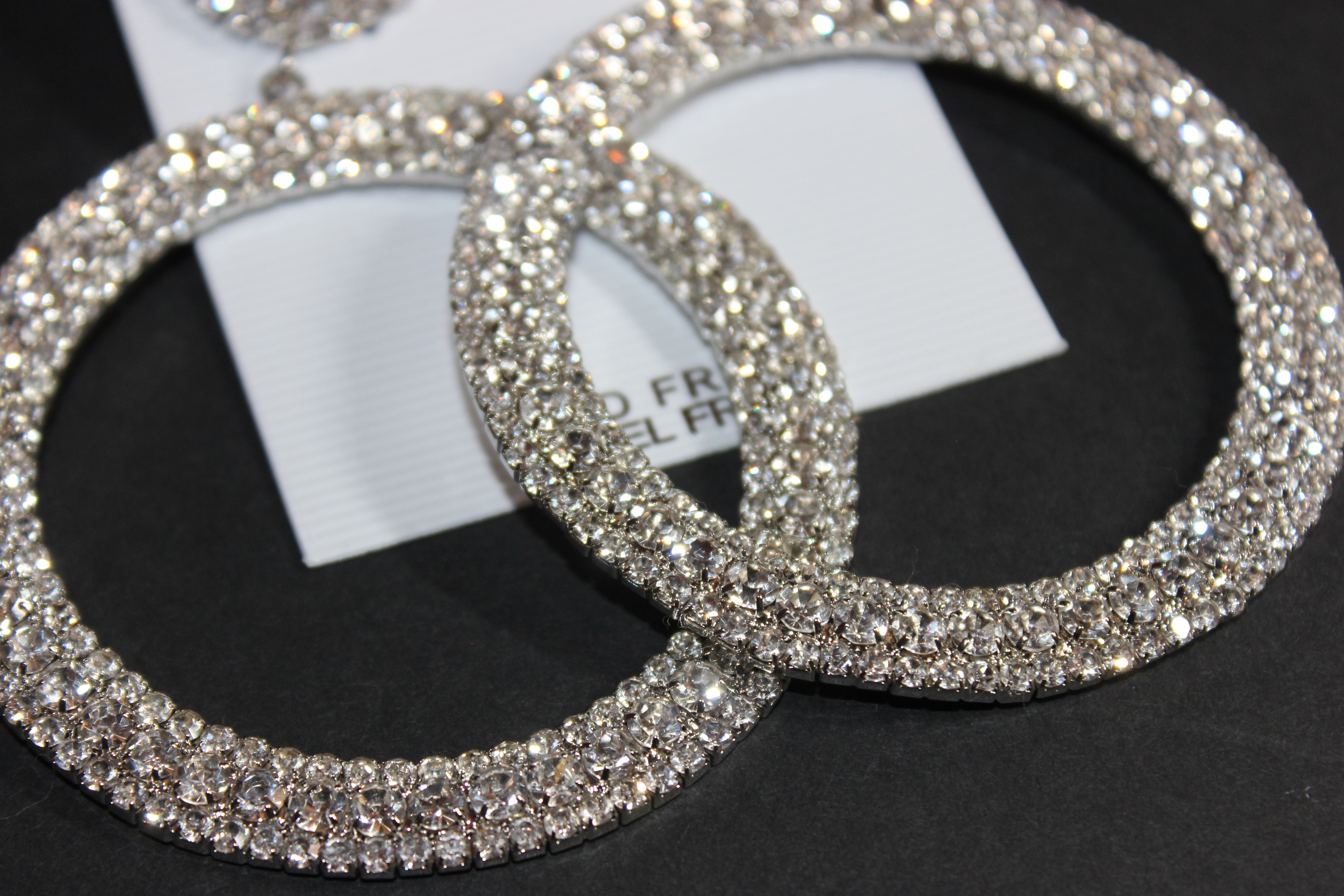 Rhinestone Silver Hoop Earrings