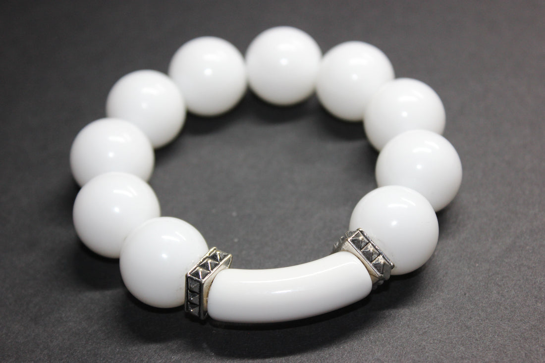 White & Silver Large Beaded Bracelet