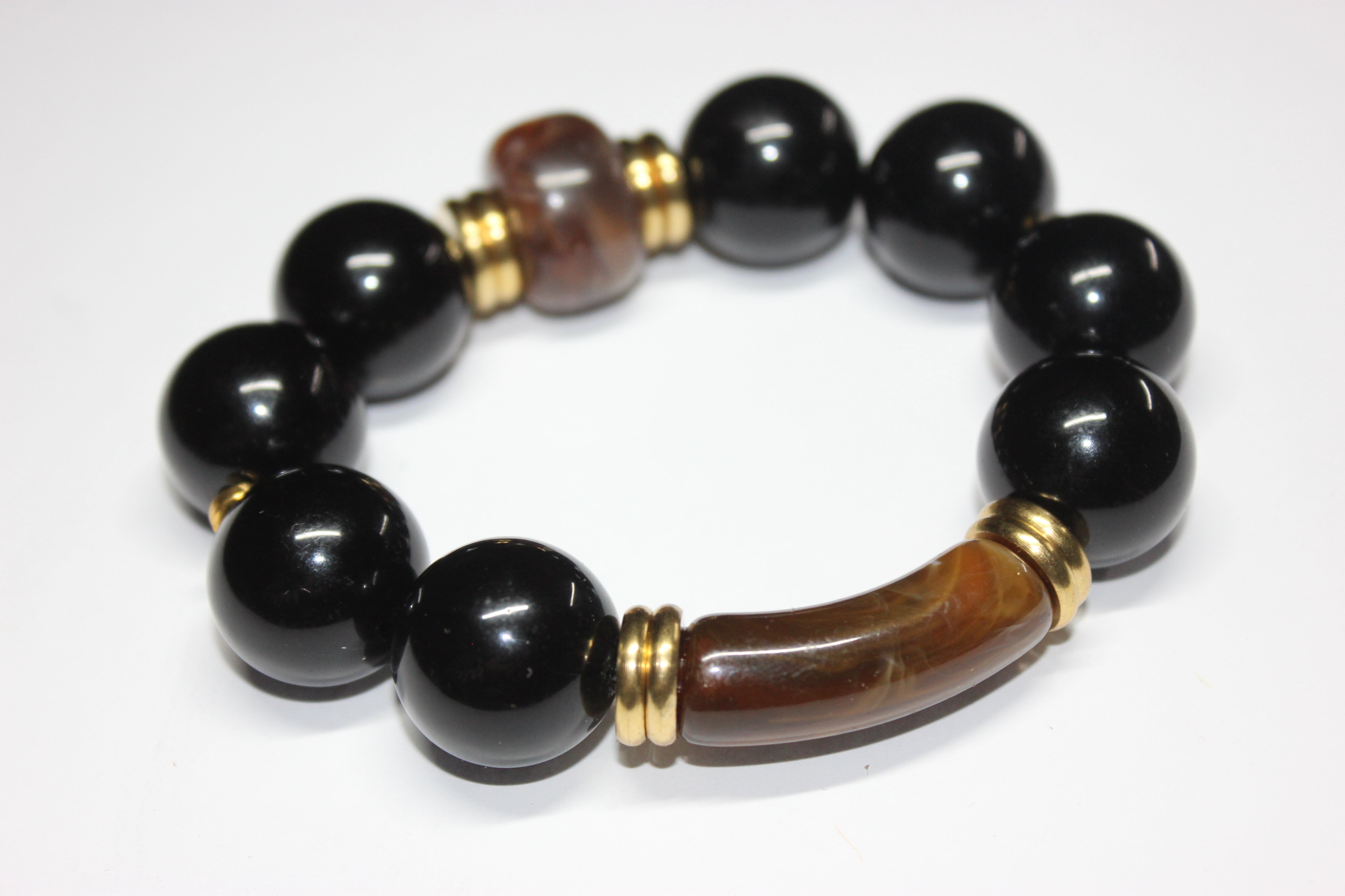 Black & Brown W/ Gold Large Beaded Bracelet