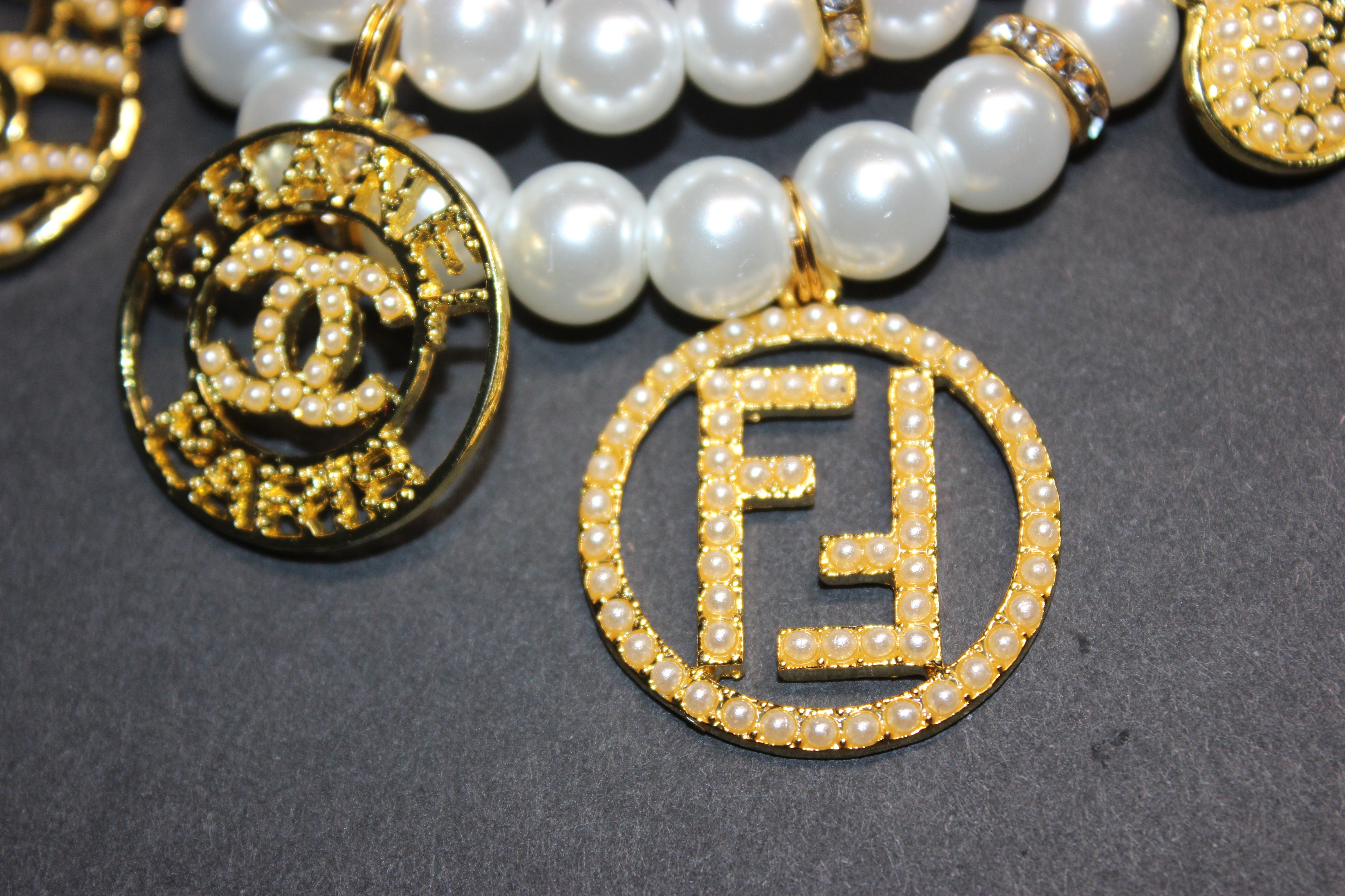 2 Piece White Pearl & Gold Charm Bracelet Set