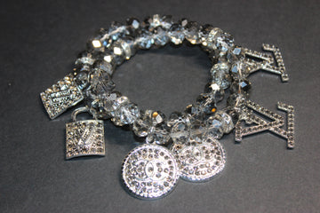 2 Piece Grey Crystal Charm Bracelet Set