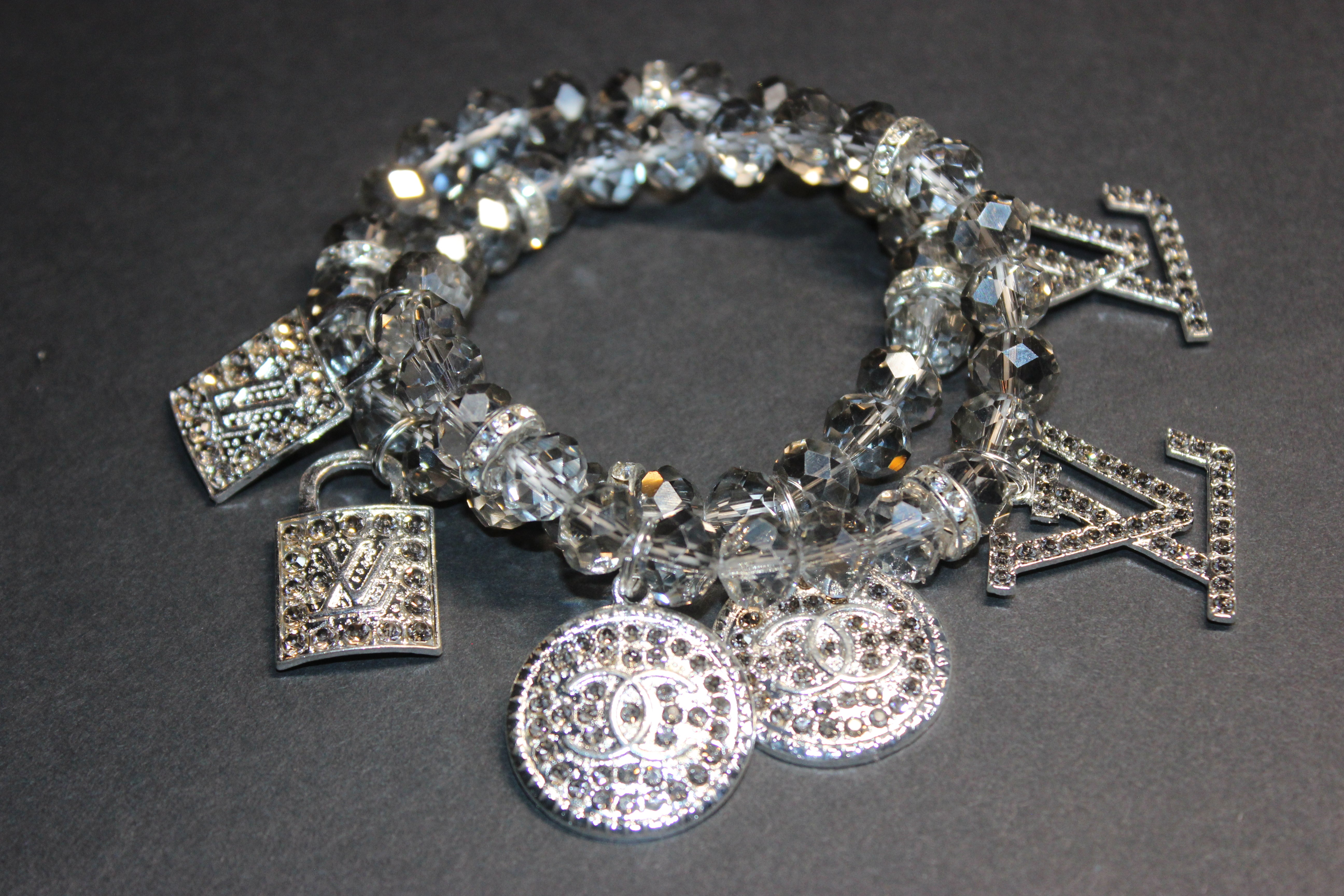 2 Piece Grey Crystal Charm Bracelet Set