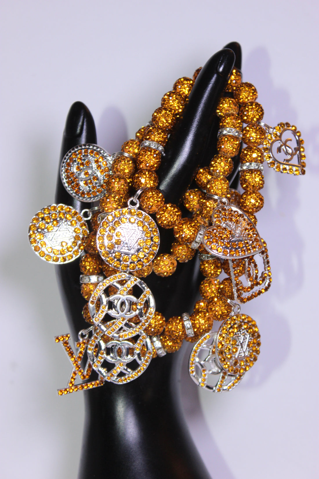 4 Piece Rhinestone Topaz w/ Silver Charm Bracelet Set