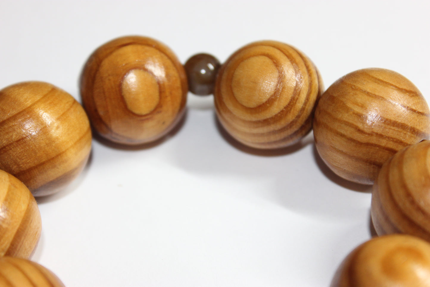 Brown Marble Smooth Stone Large Wood Beaded Bracelet