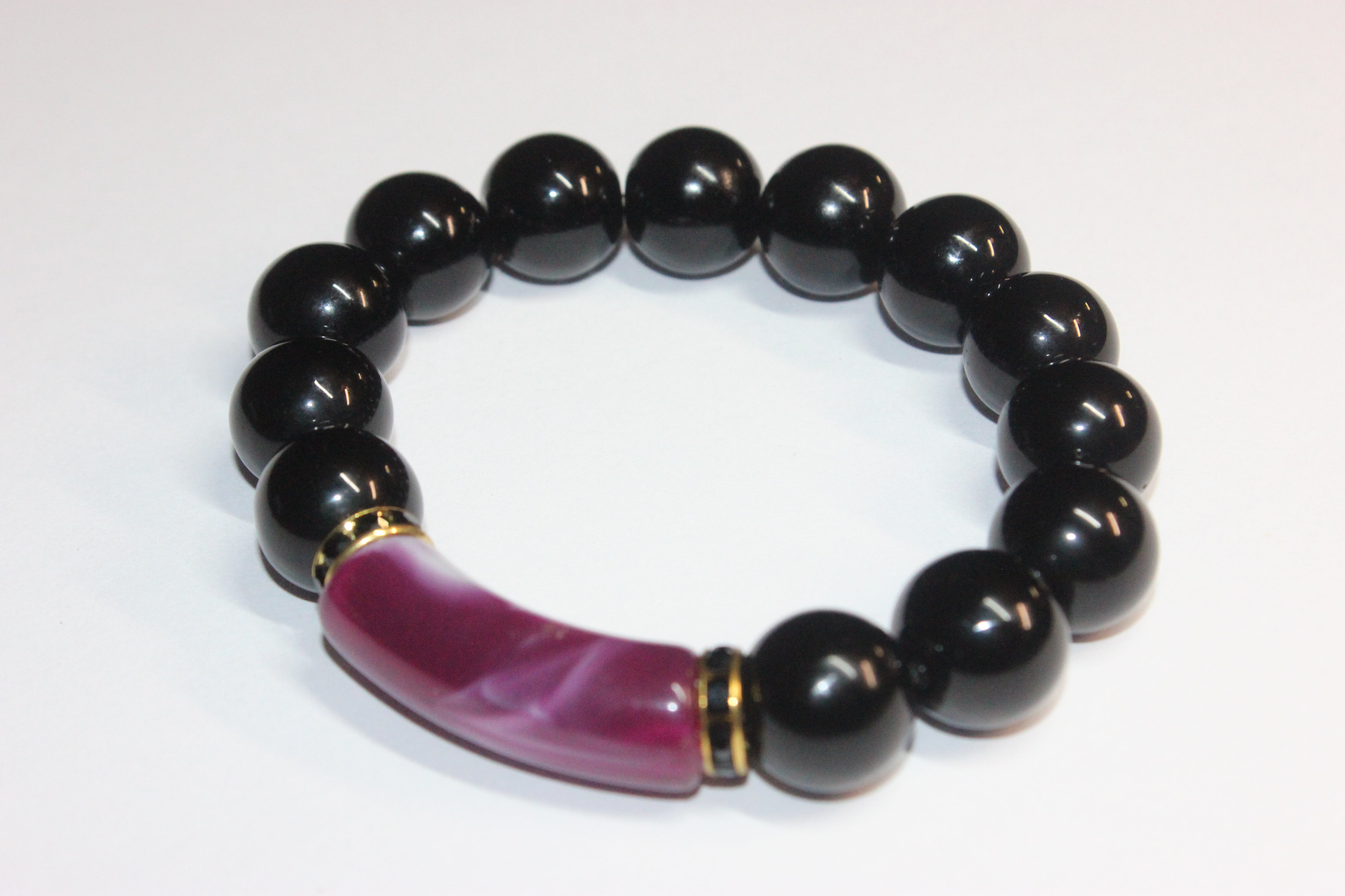 Plum/Gold & Black Beaded Bracelet