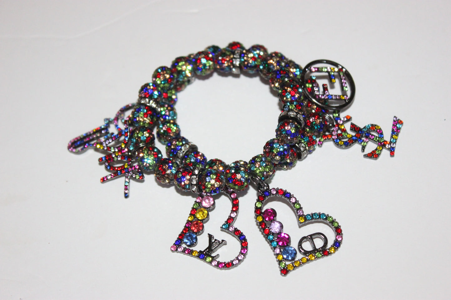 Multicolored Rhinestone 2 Piece Charm Bracelet Set