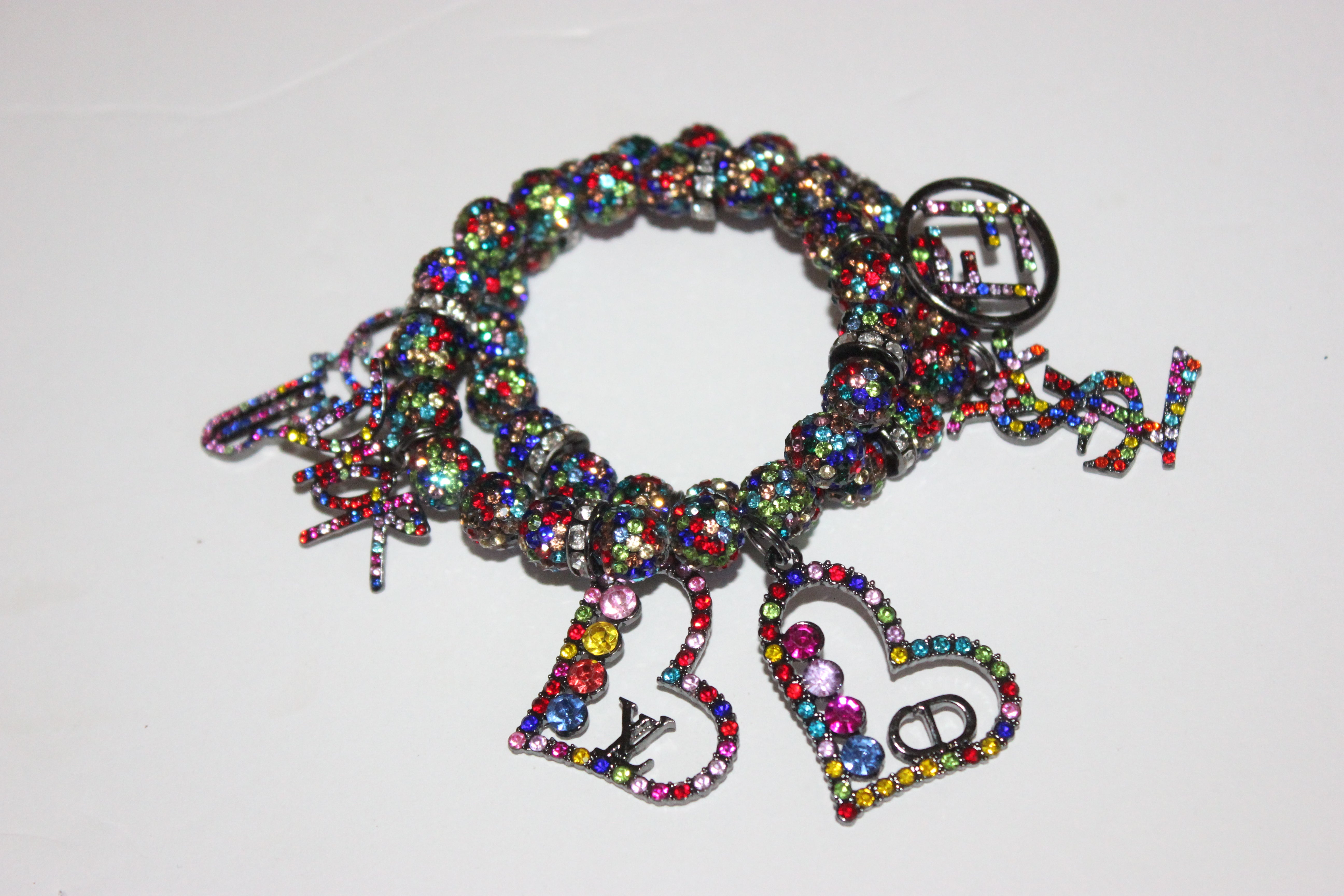 Multicolored Rhinestone 2 Piece Charm Bracelet Set