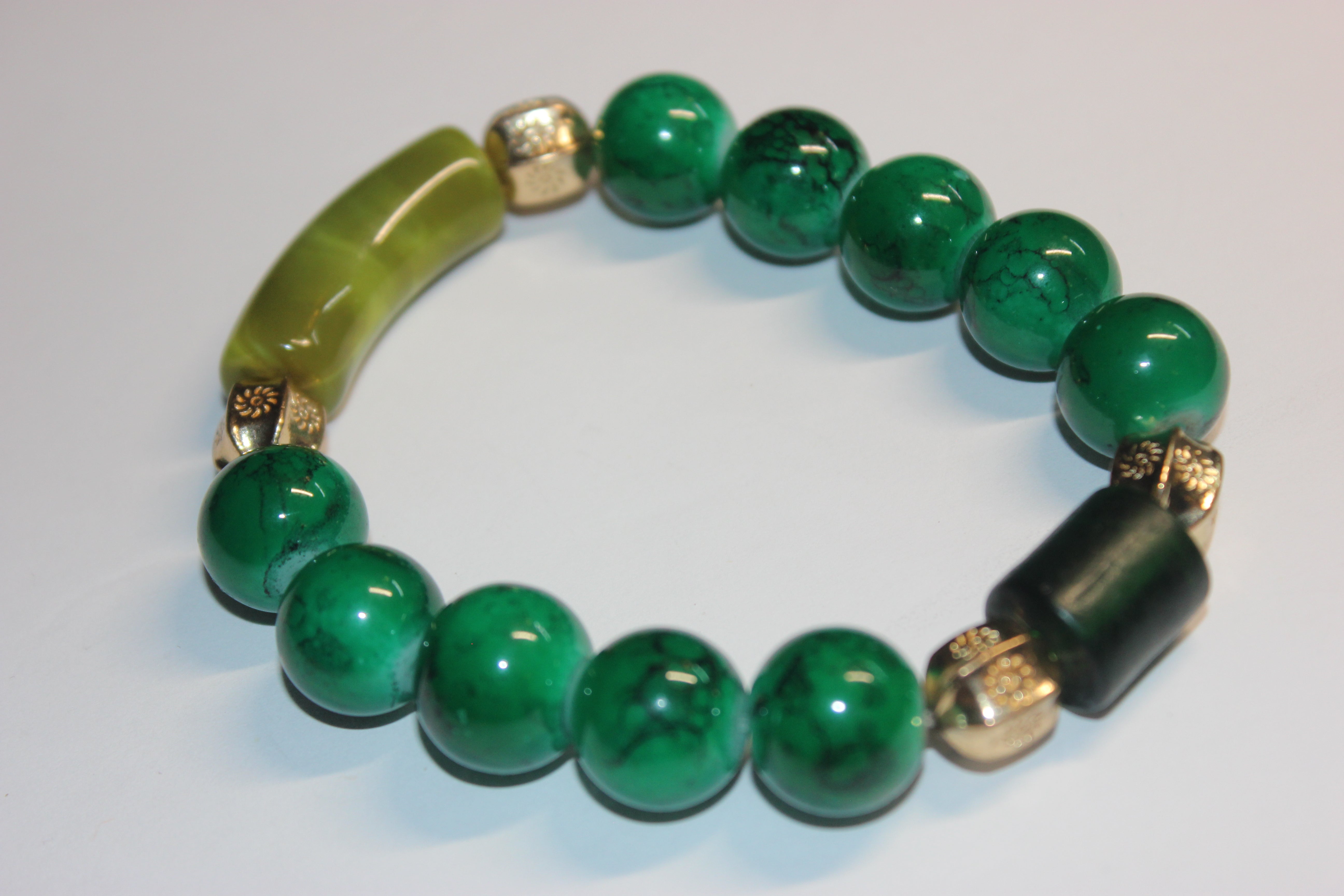 Shades Of Green & Gold BOBCAT Beaded Bracelet