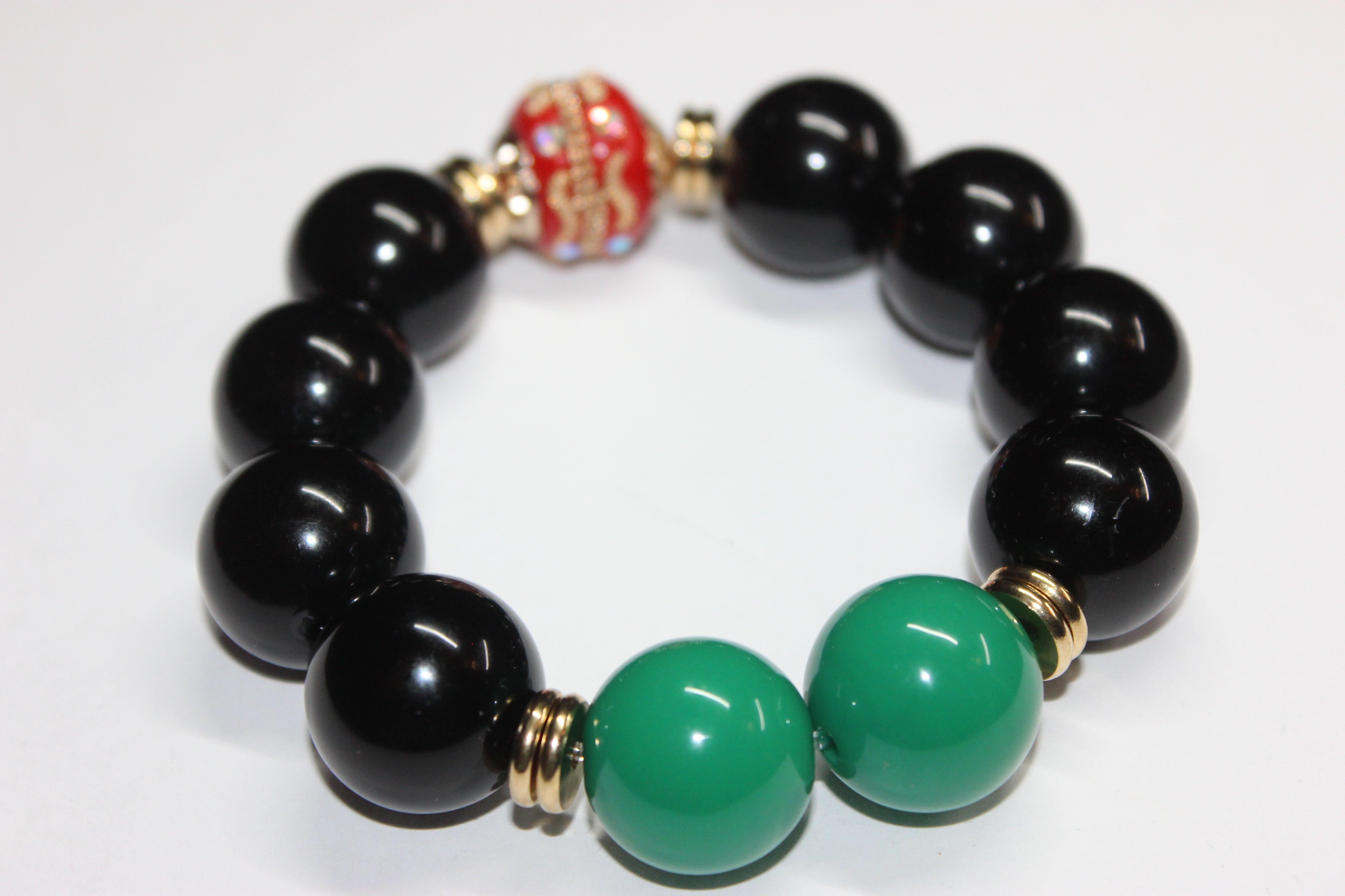 CBC Exclusive Large Beaded Bracelet- Black/Red/Green/Gold