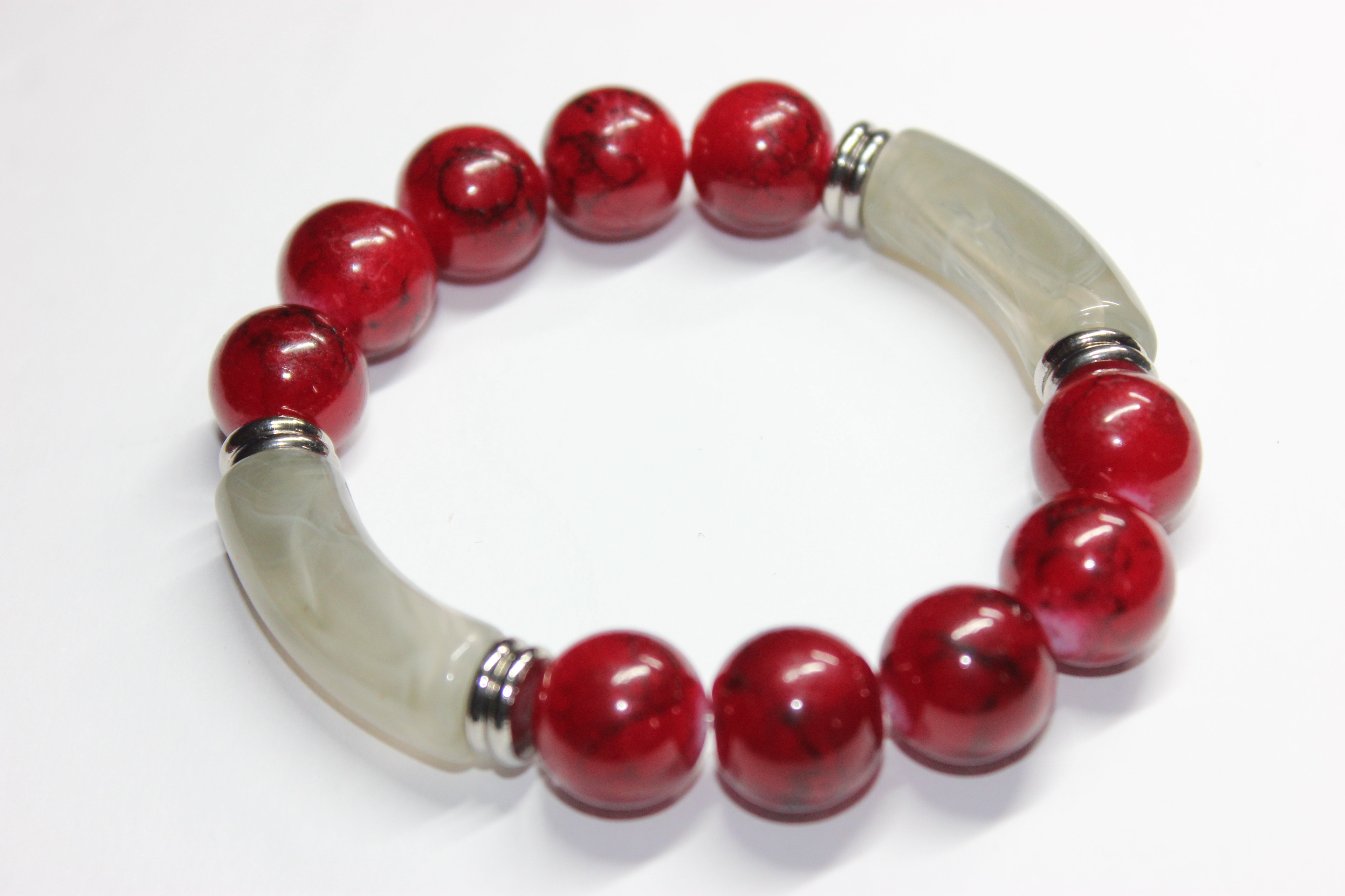 Grey & Red Onrè Beaded Bracelet