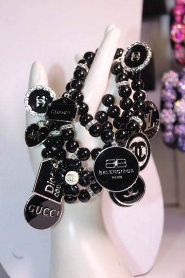 Black & Silver 4 Piece Charm Bracelet Set