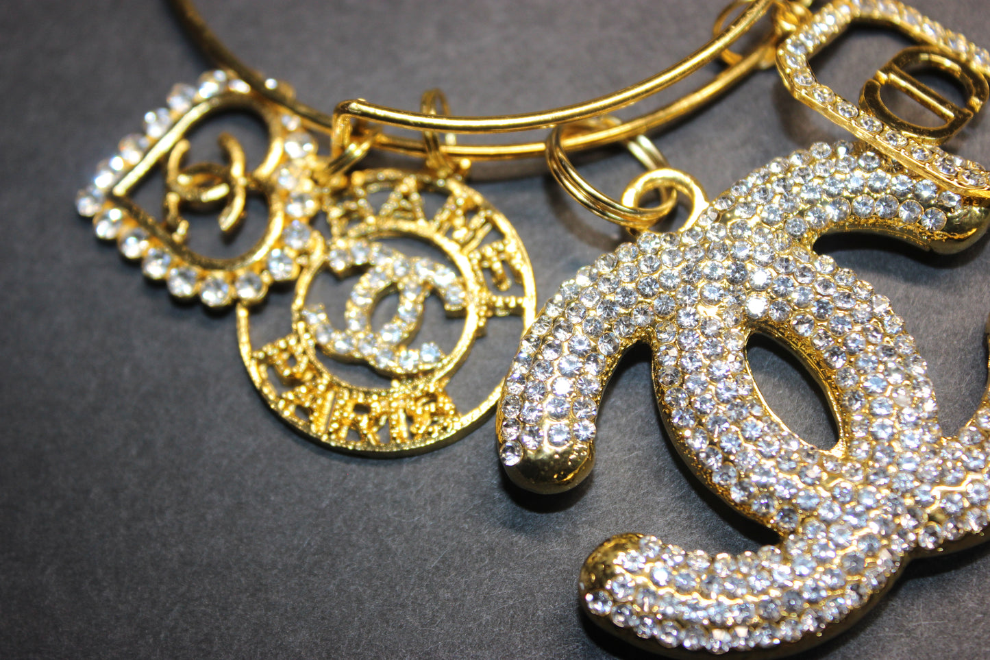 5 Charm Gold Bangle Bracelet