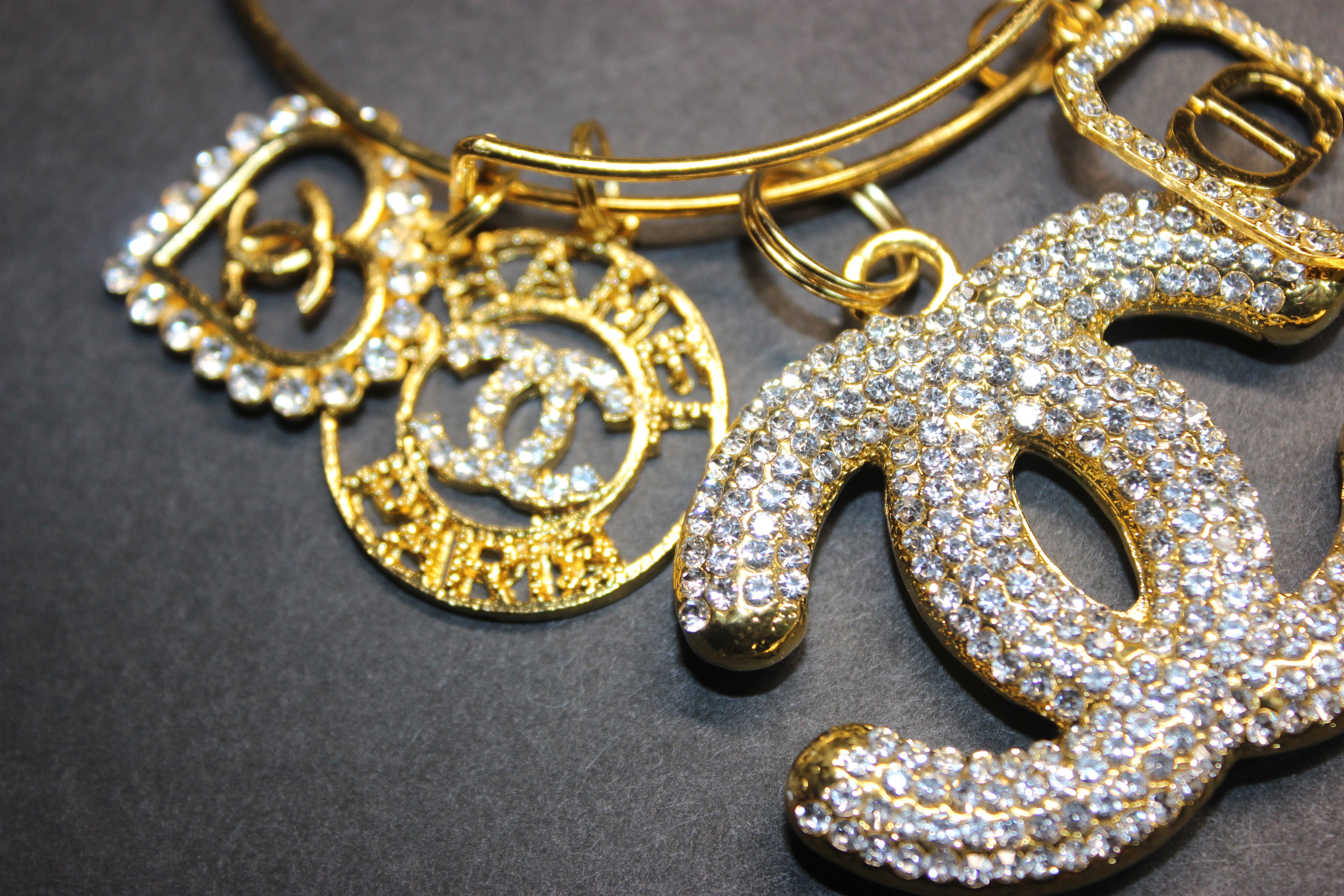 5 Charm Gold Bangle Bracelet