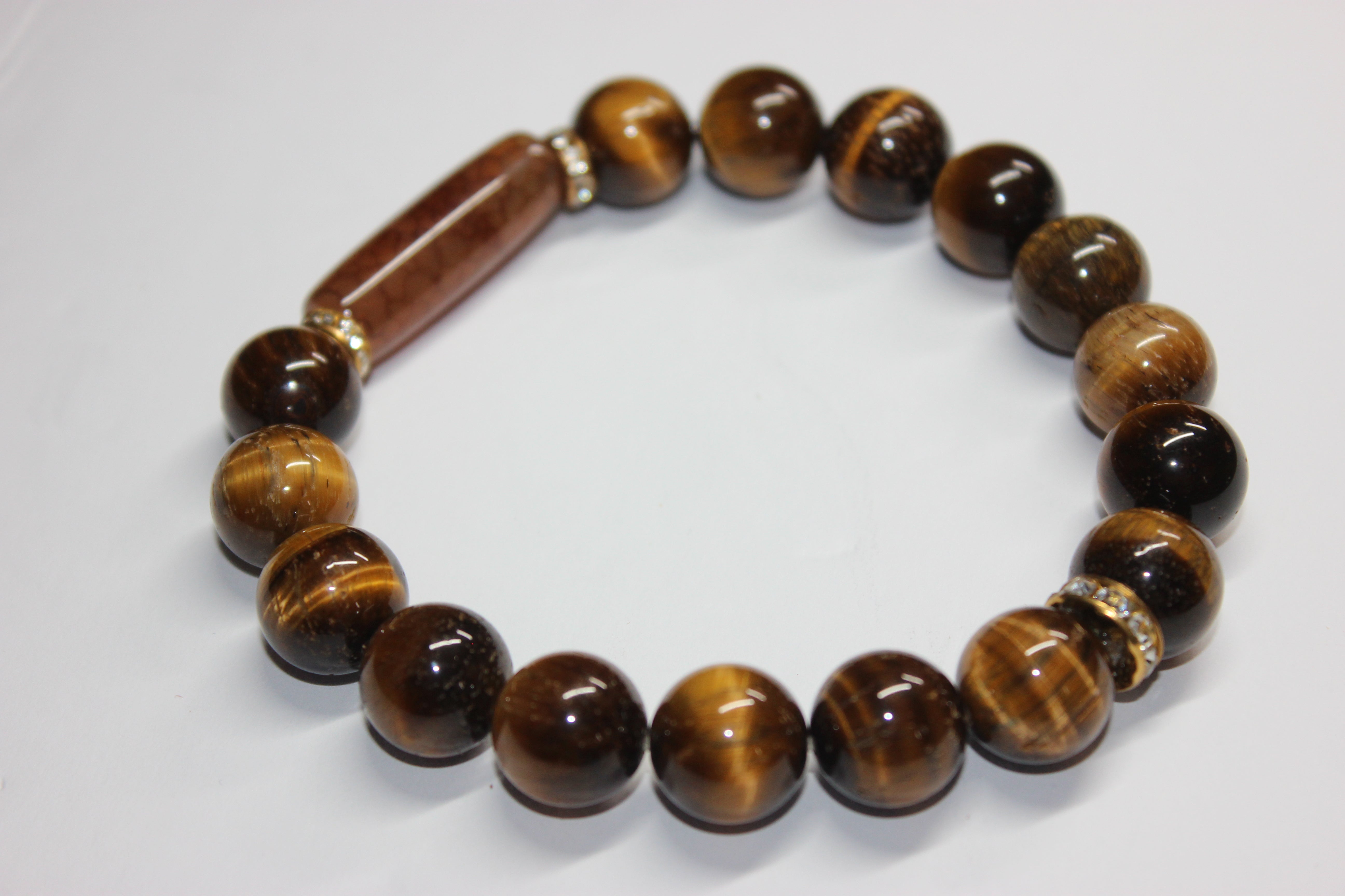10mm Brown & Gold Tiger Eye Beaded Bracelet