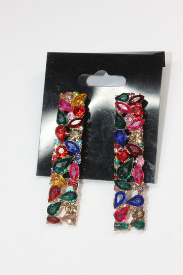 Rhinestone Multicolored & Gold Post Earrings