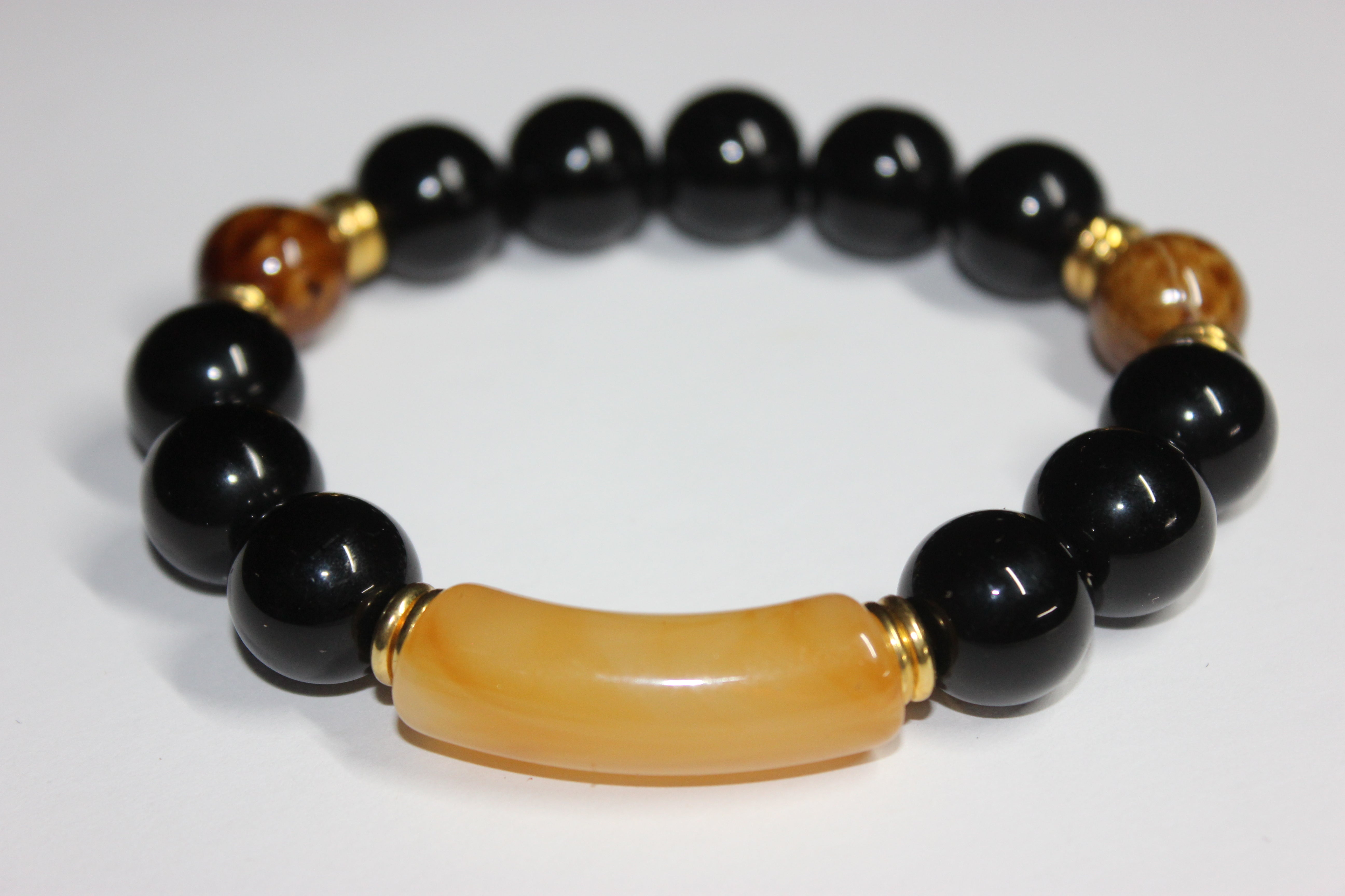 Black Topaz & Brown w/ Gold Beaded Bracelet