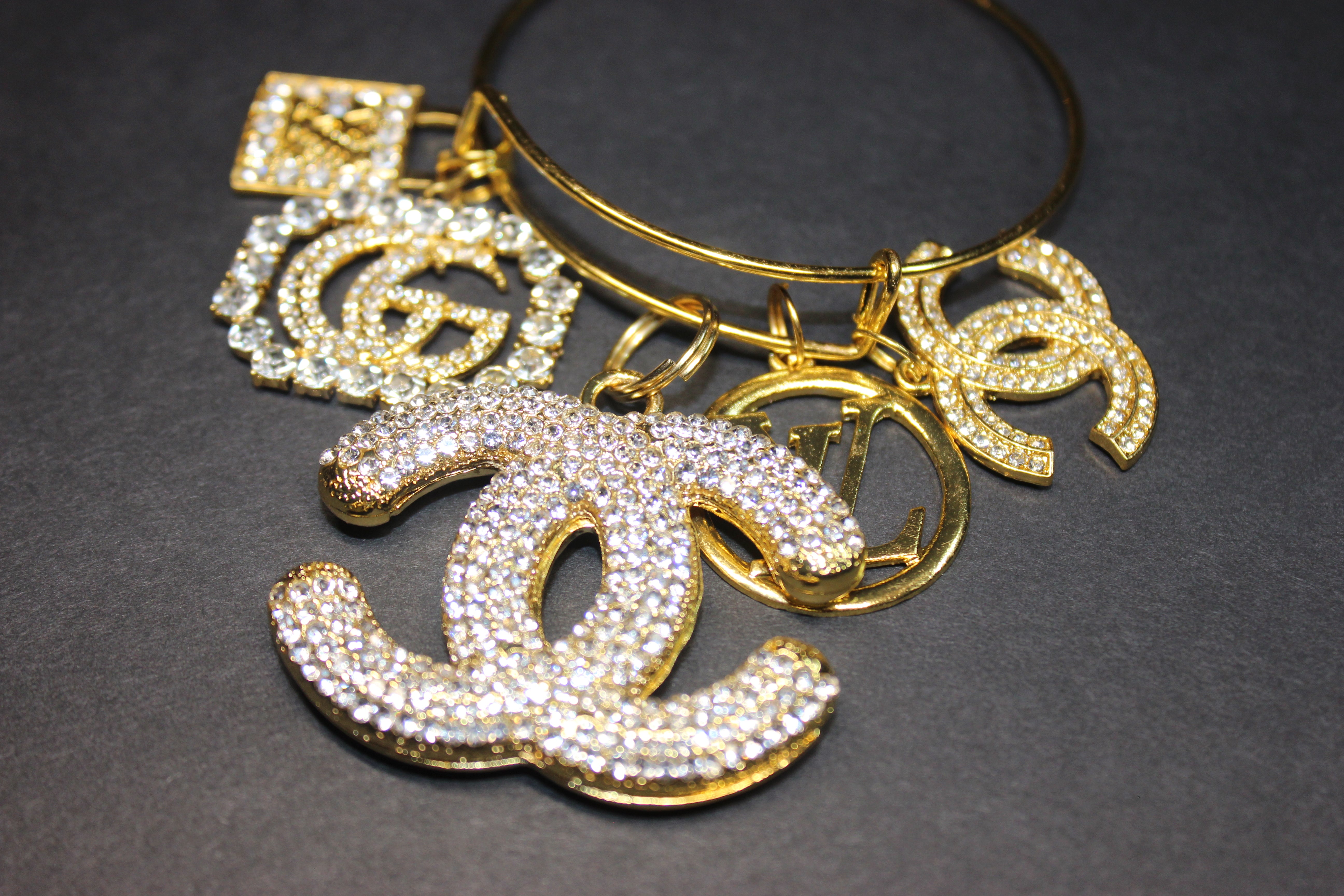 5 Charm Gold Bangle Bracelet