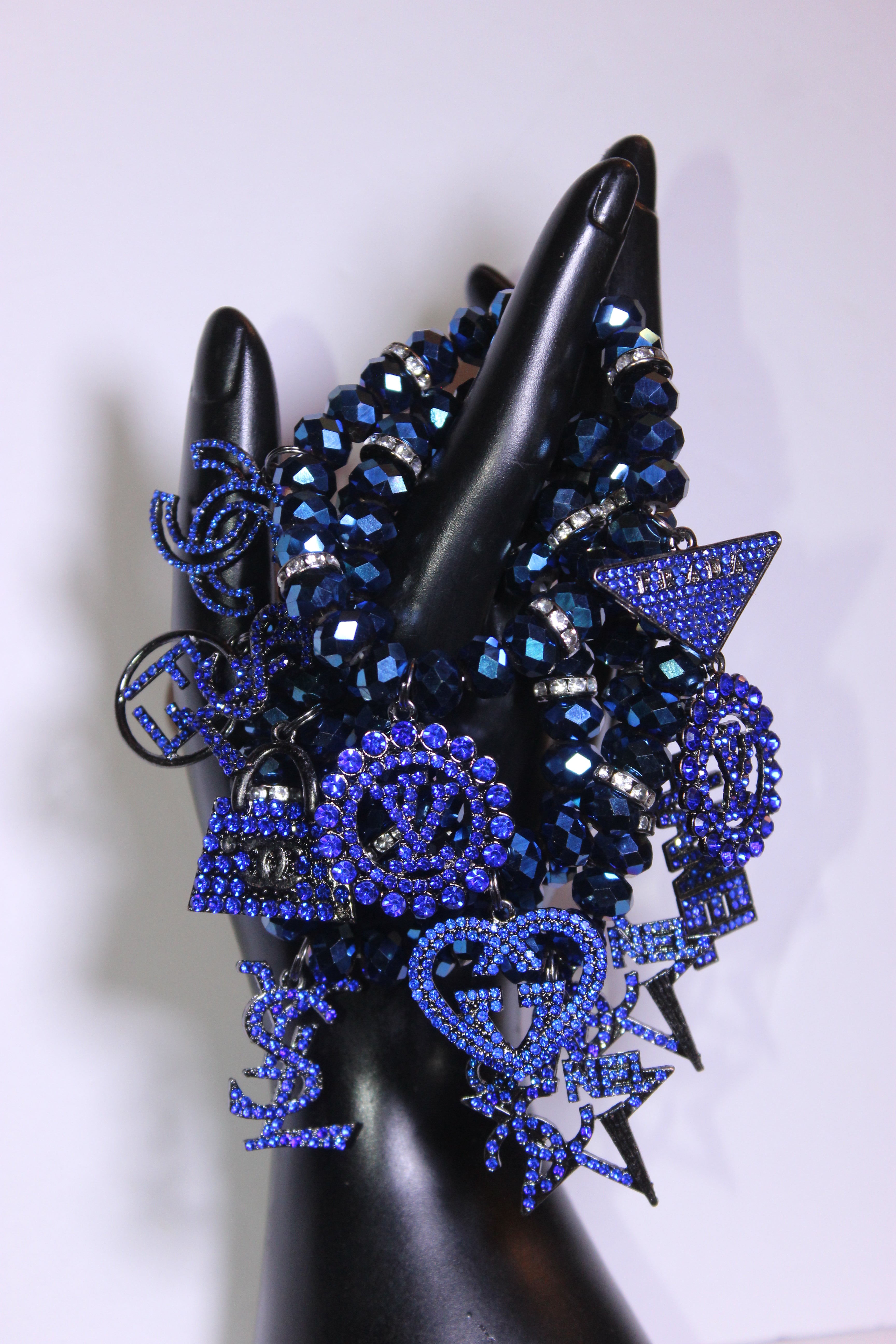 4 Piece Electric Blue Crystal Charm Bracelet Set