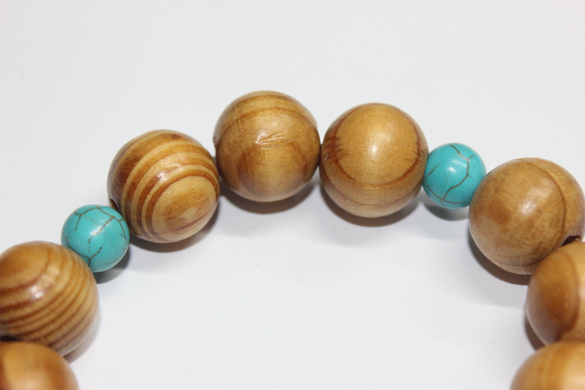 Wood & Turquoise Beaded Bracelet