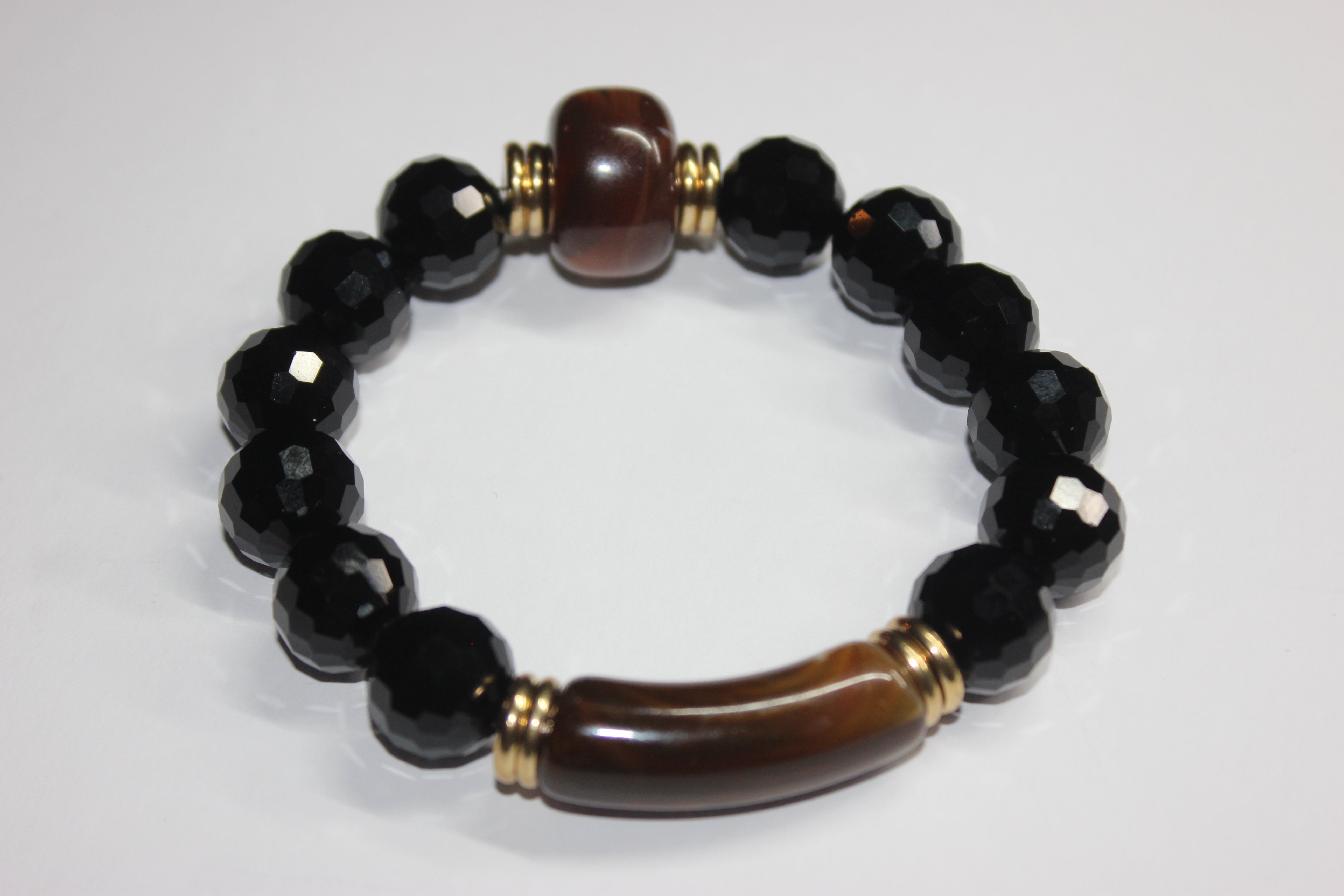 Brown Black & Gold Black Ice Beaded Bracelet