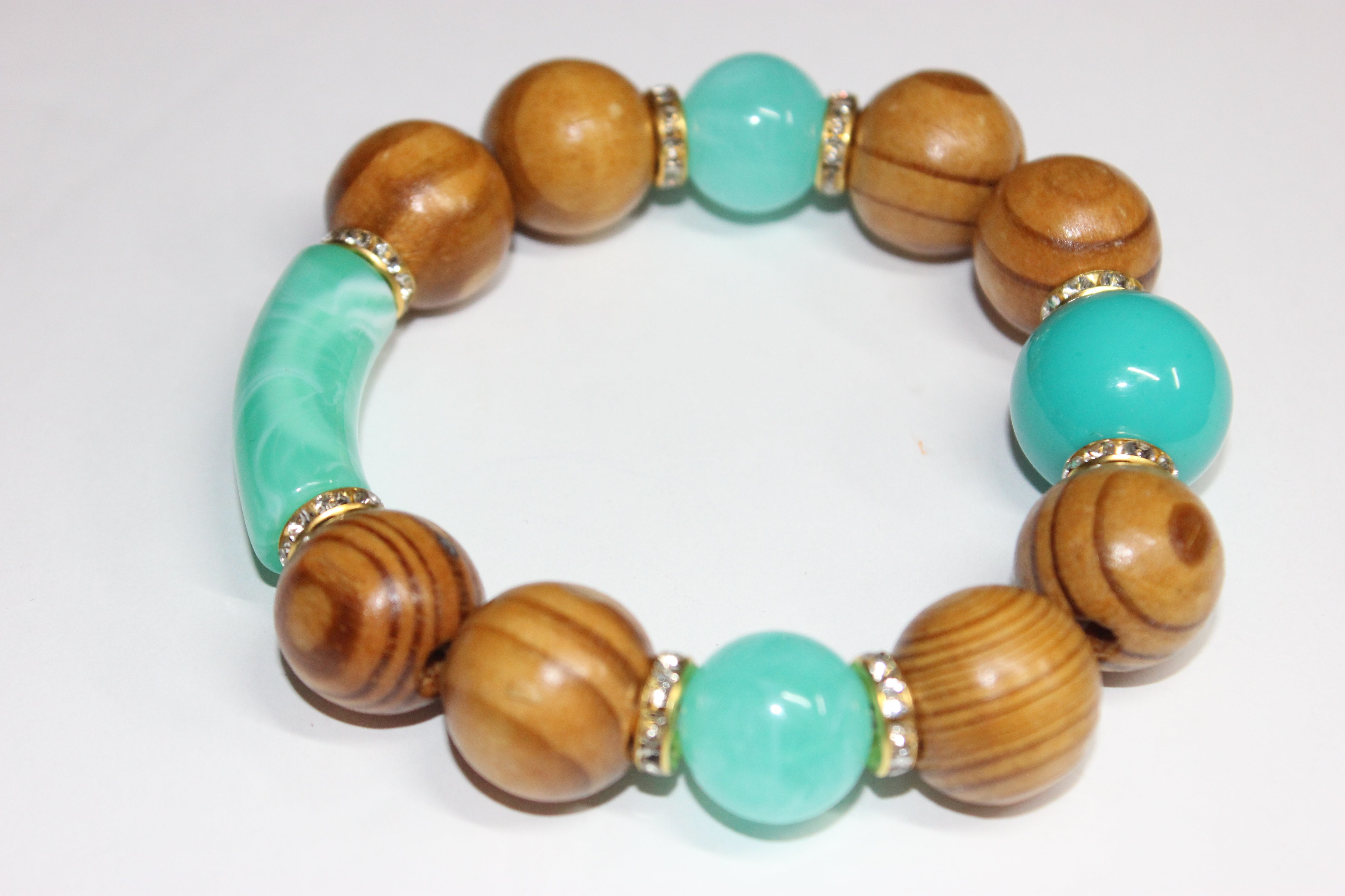 Wood Turquoise & Gold Bracelet