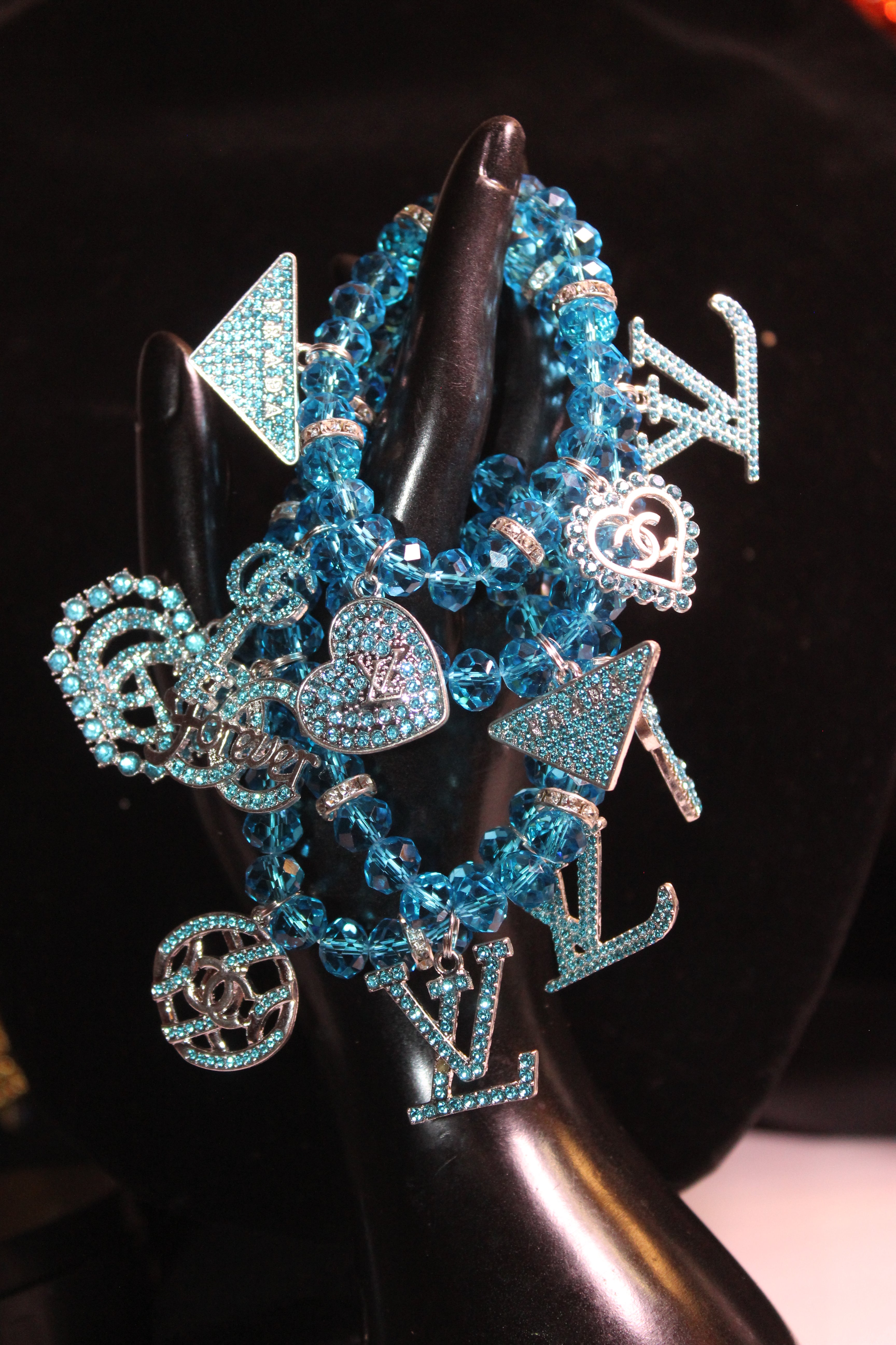 4 Piece Aquamarine Crystal Charm Bracelet Set
