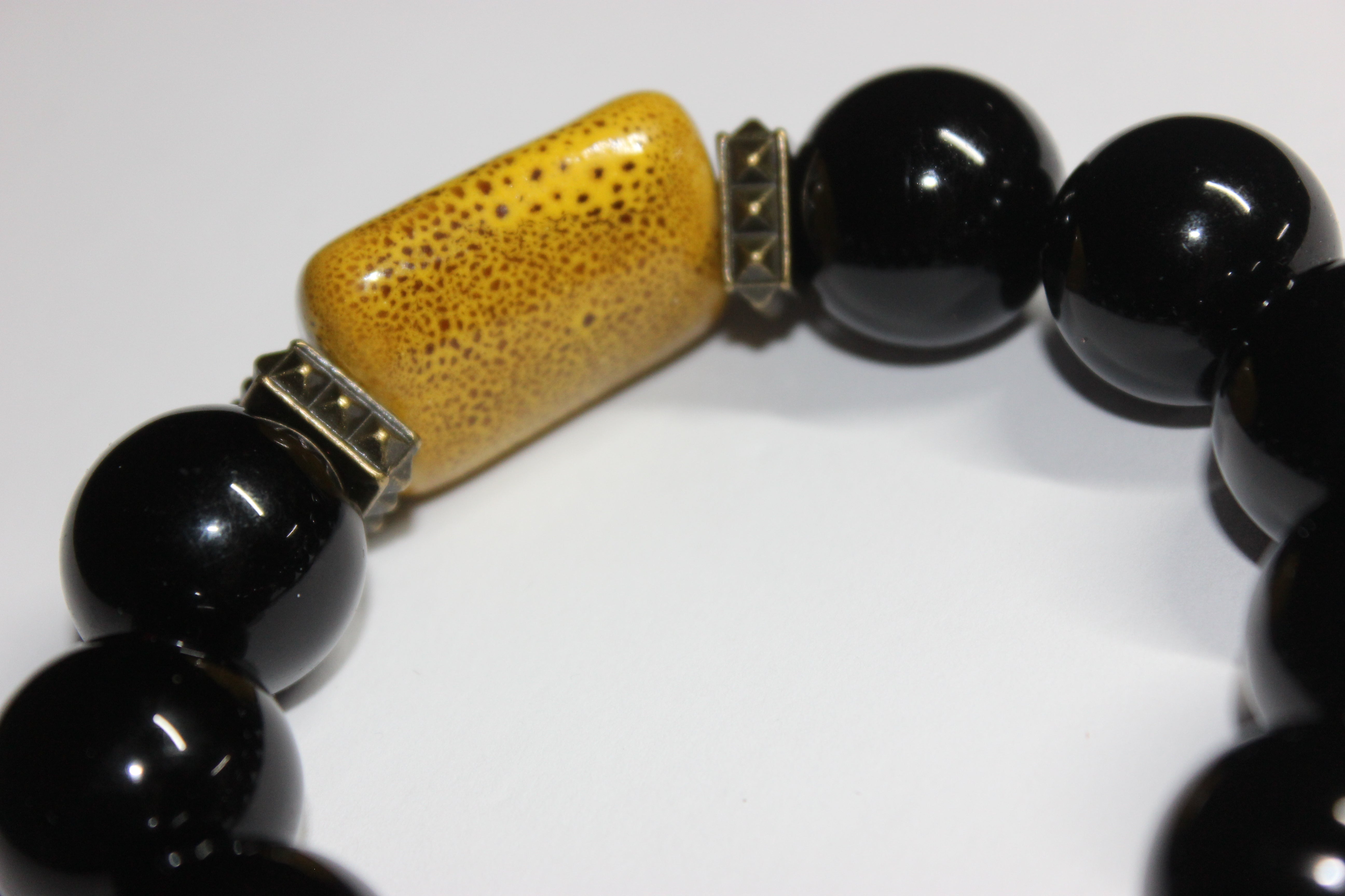 Black & Mustard Large Beaded Bracelet