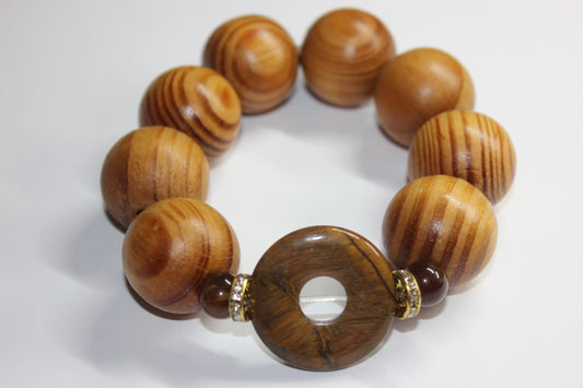 💪🏽MENSWEAR💪🏽 Brown & Tan Large Wood Beaded Bracelet