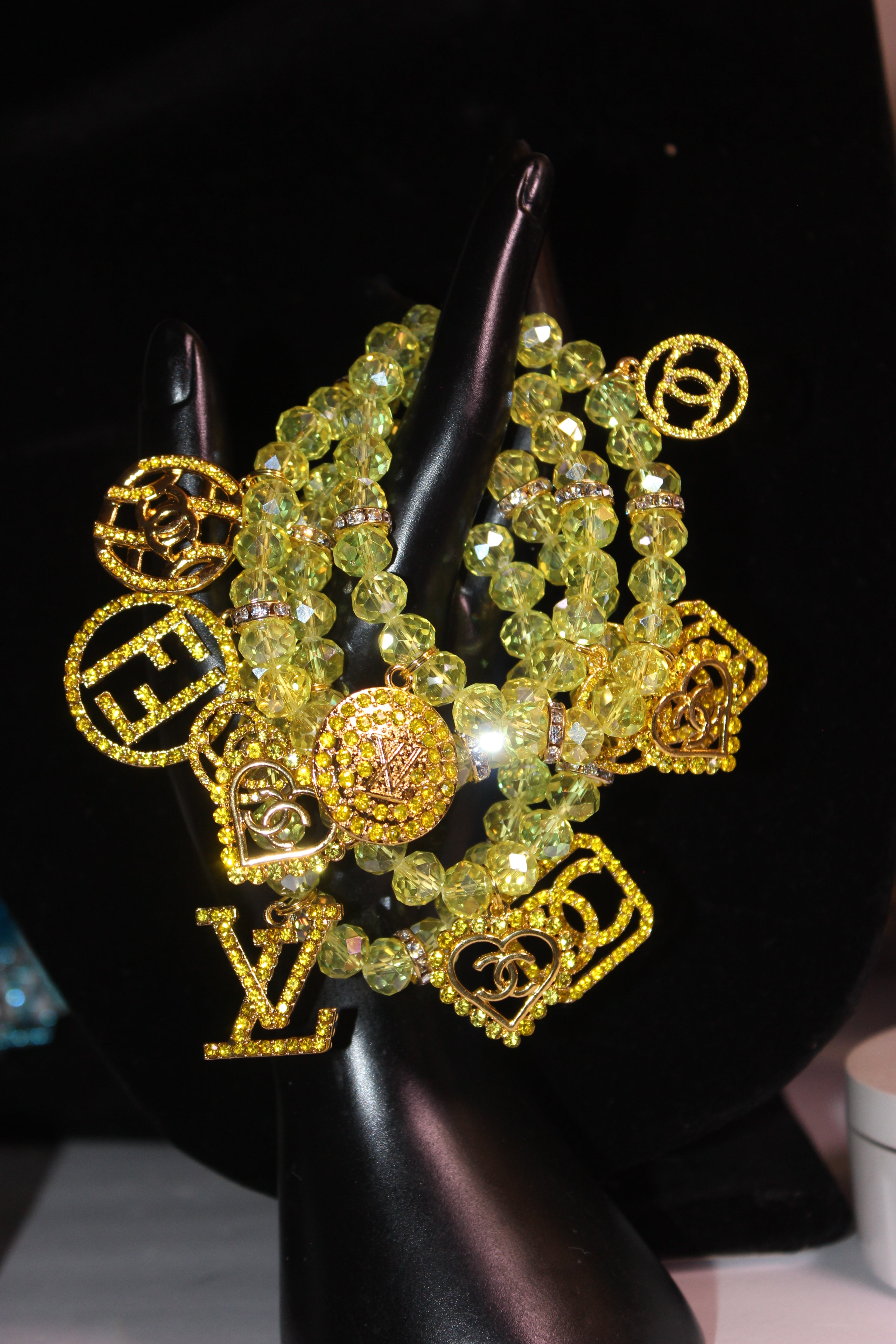 4 Piece Yellow & Gold Crystal Charm Bracelet Set