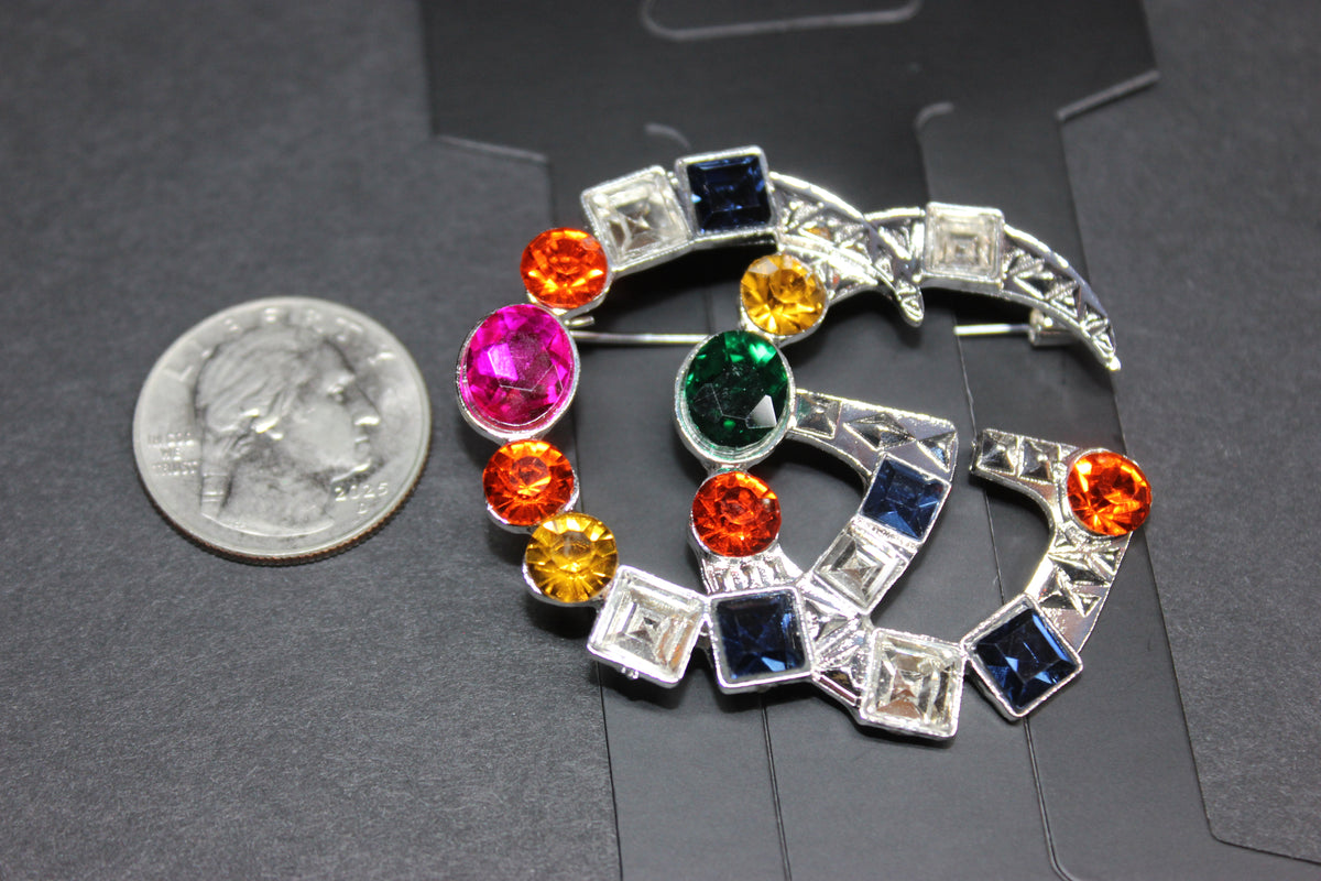 Colorful Silver Rhinestone Brooch Pin
