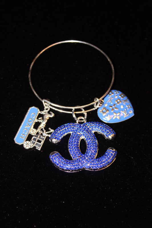 Royal Blue & Silver Charm Bangle
