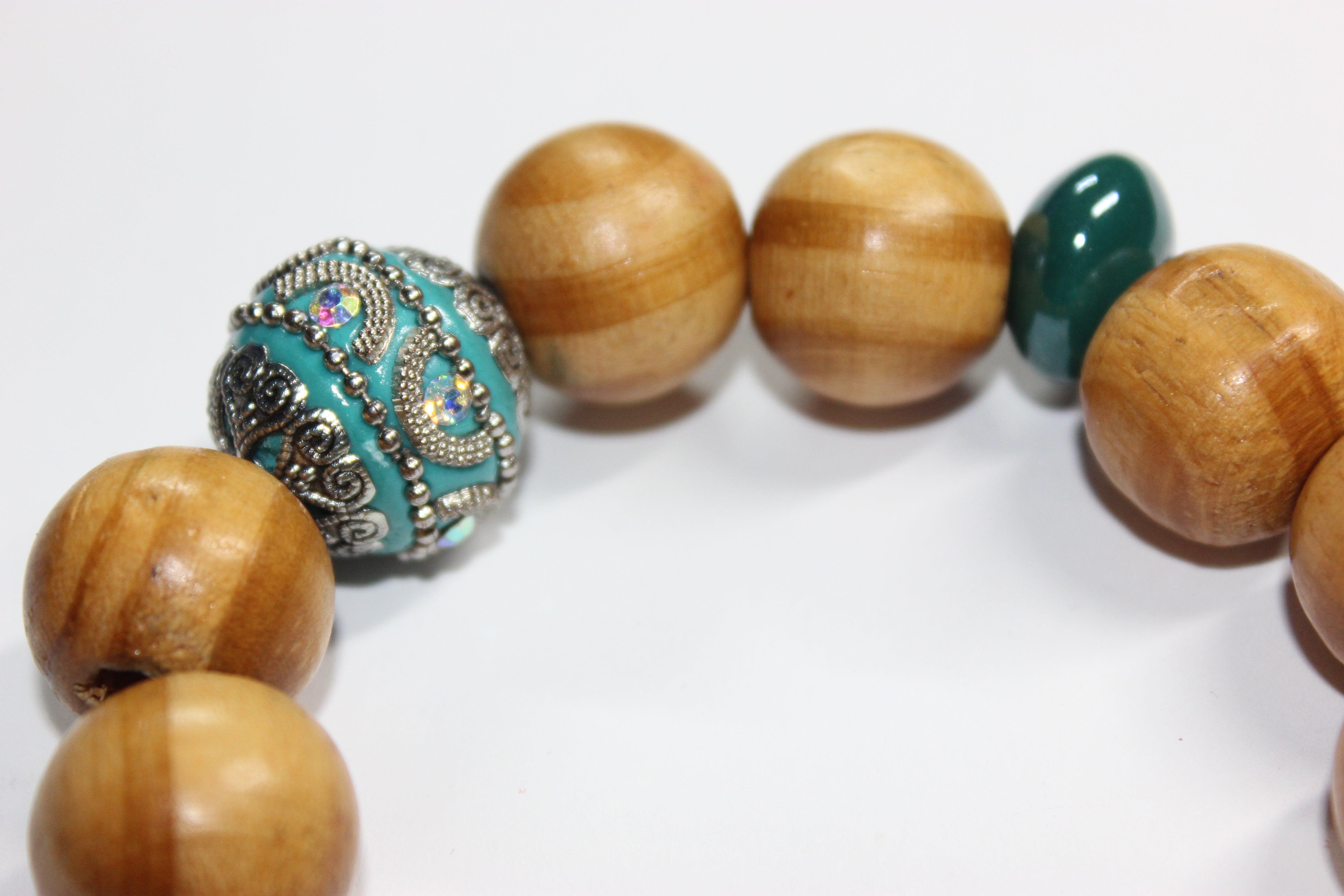 Wood Turquoise & Mustard Bracelet