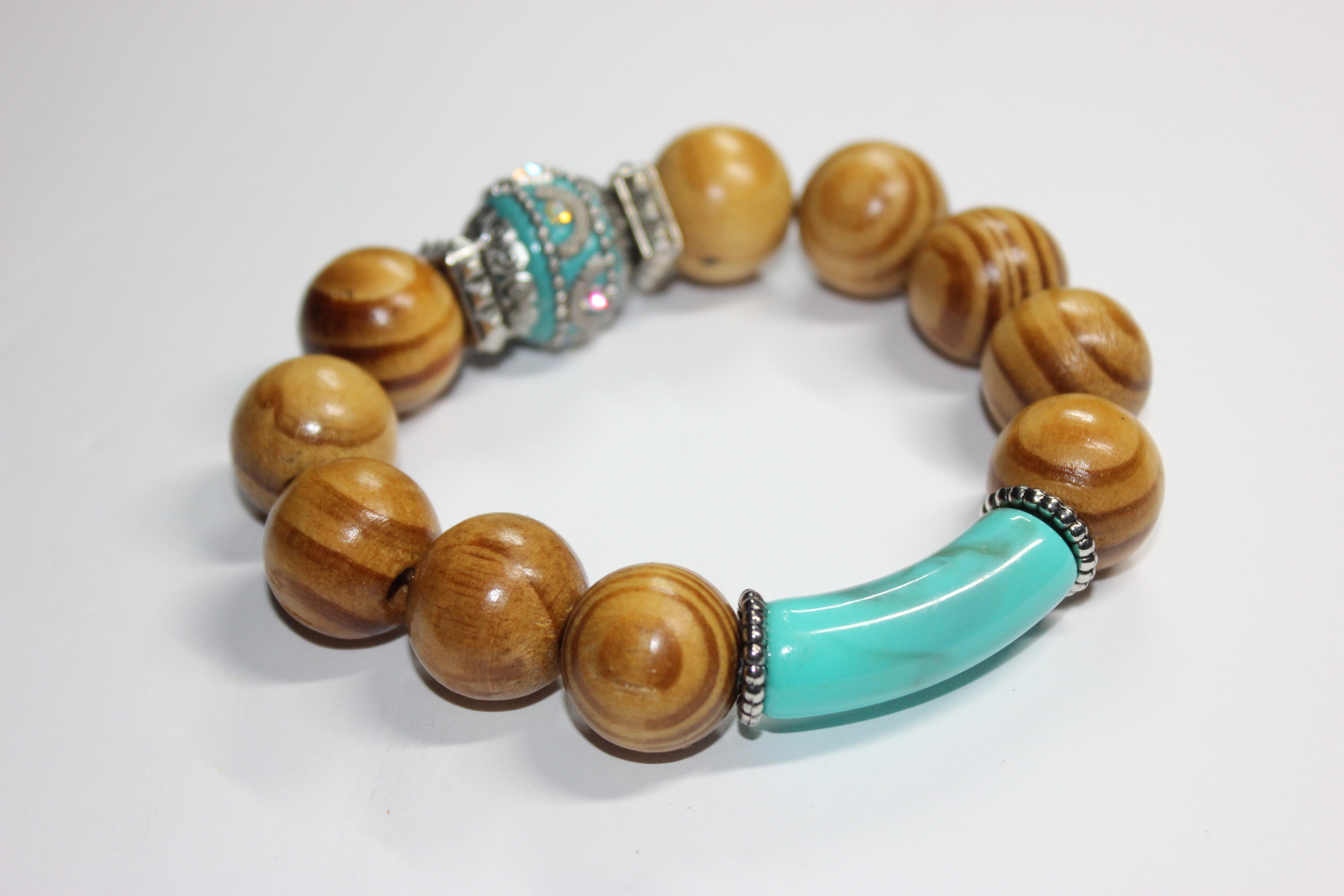 Wood & Turquoise Beaded Bracelet
