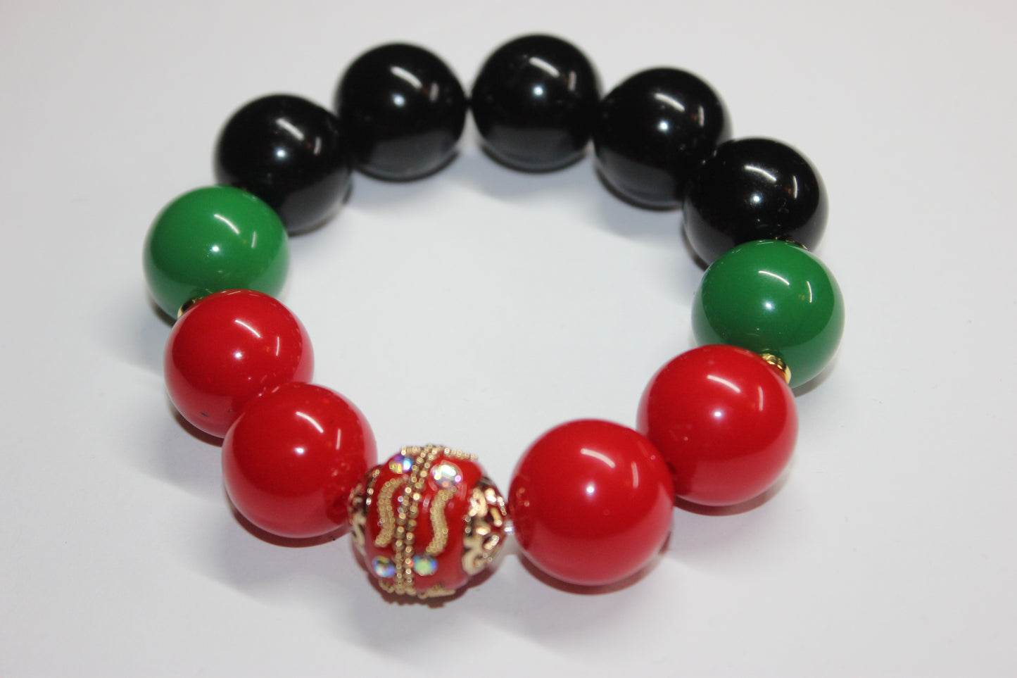 CBC Exclusive Large Beaded Bracelet Red/Black/Green w Gold