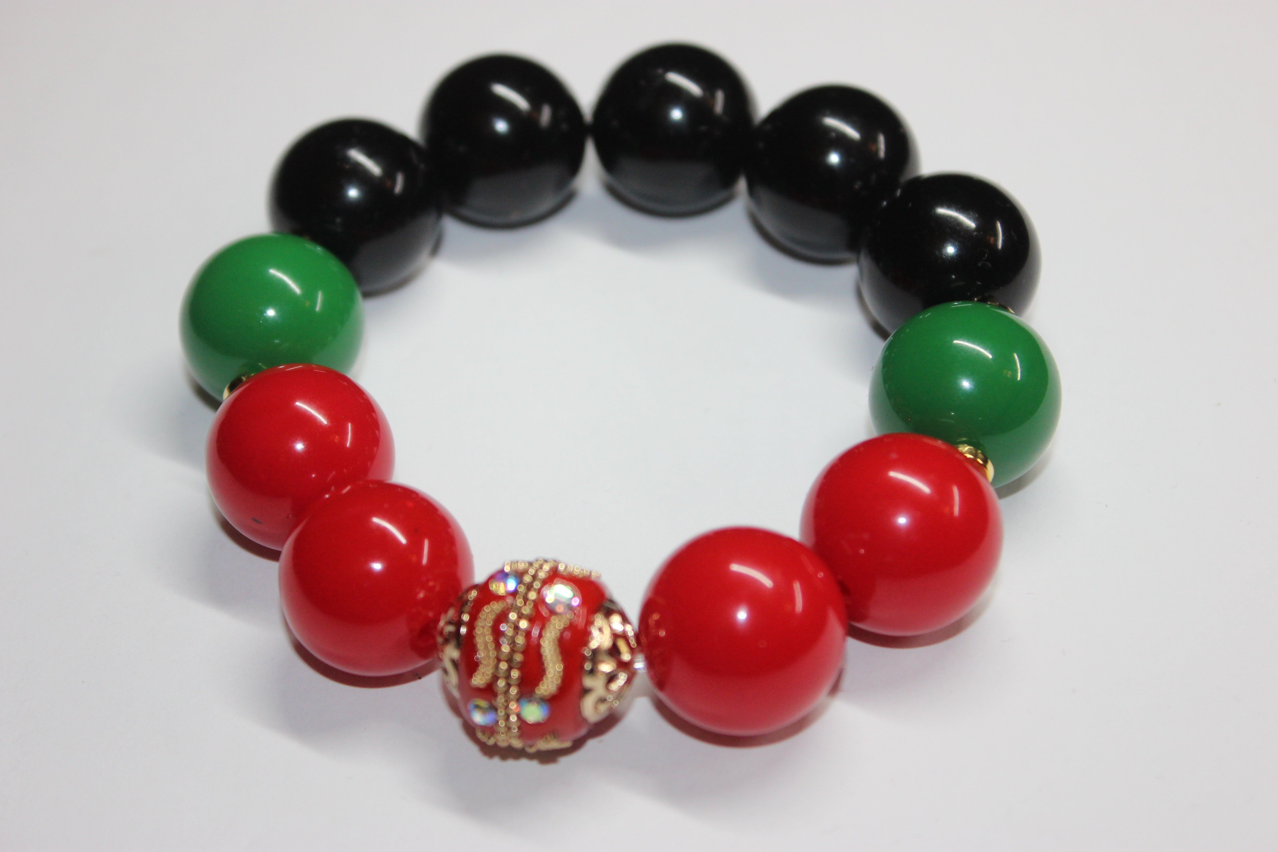 CBC Exclusive Large Beaded Bracelet Red/Black/Green w Gold
