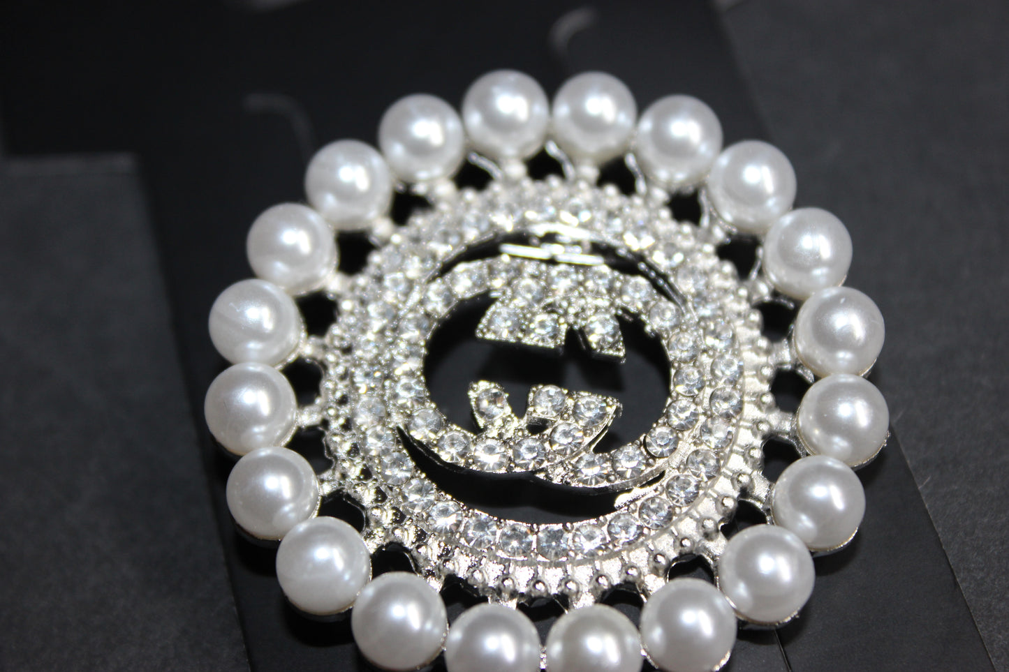 Pearl & Silver Rhinestone Brooch Pin