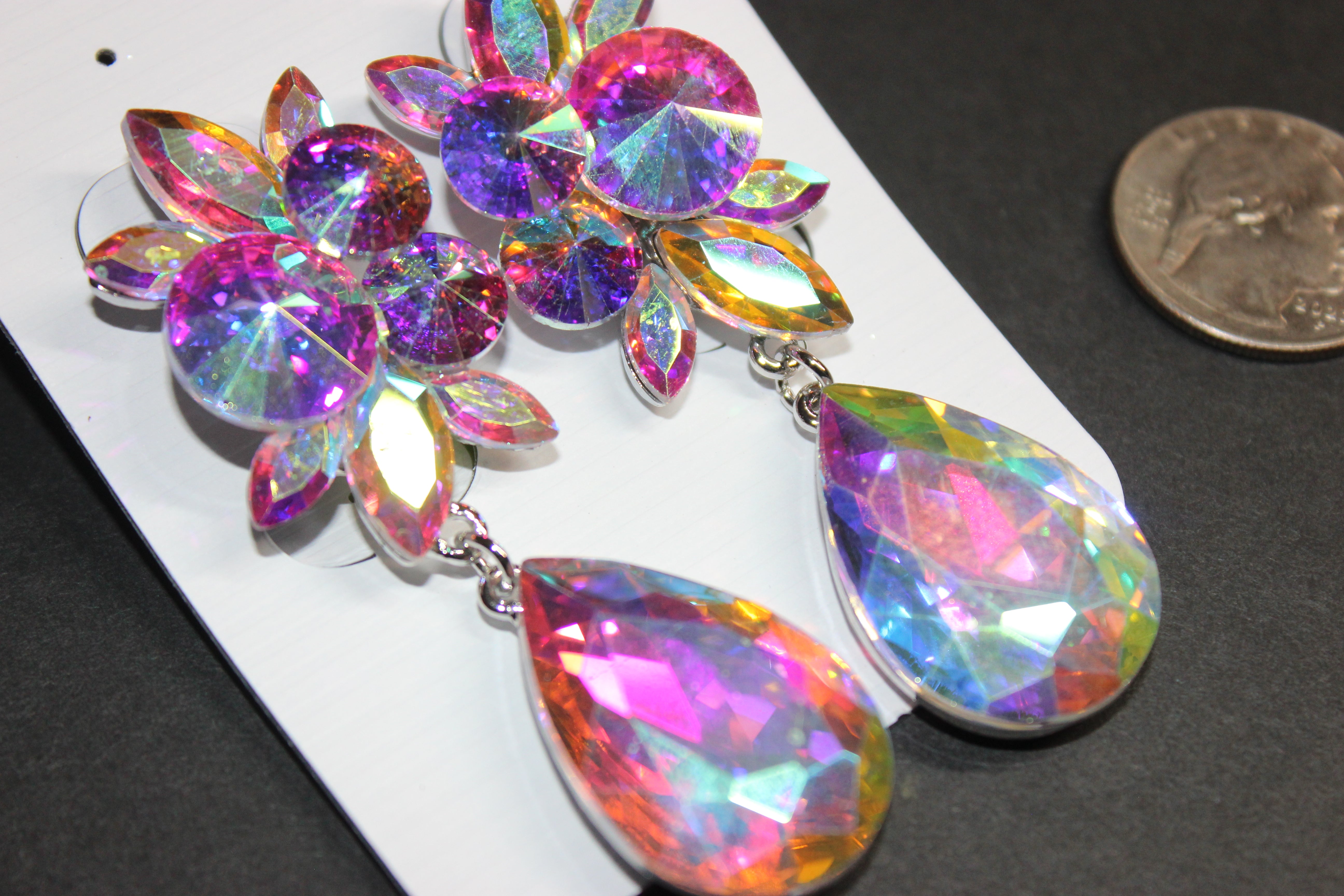 Clip On Iridescent Crystal Pineapple Drop Earrings