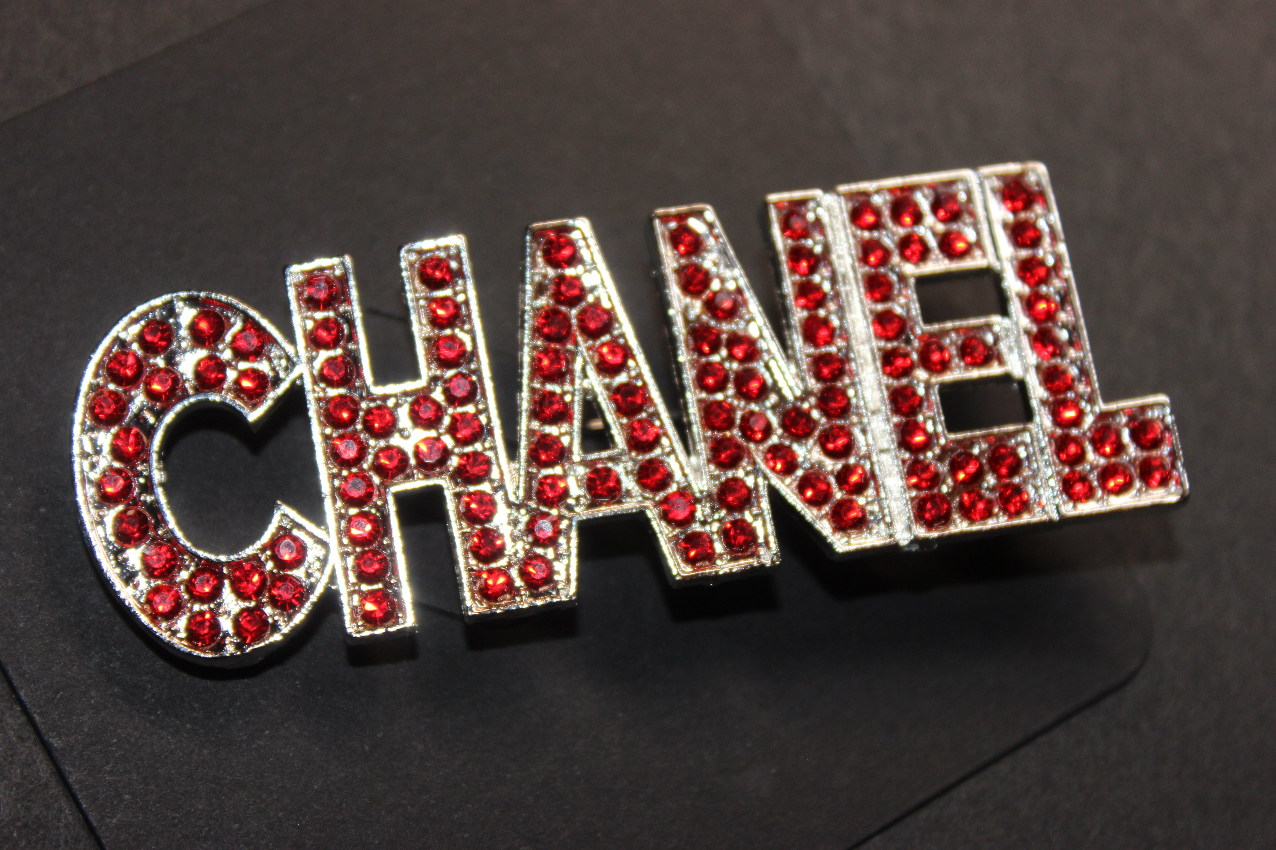 Red & Silver Rhinestone Brooch Pin