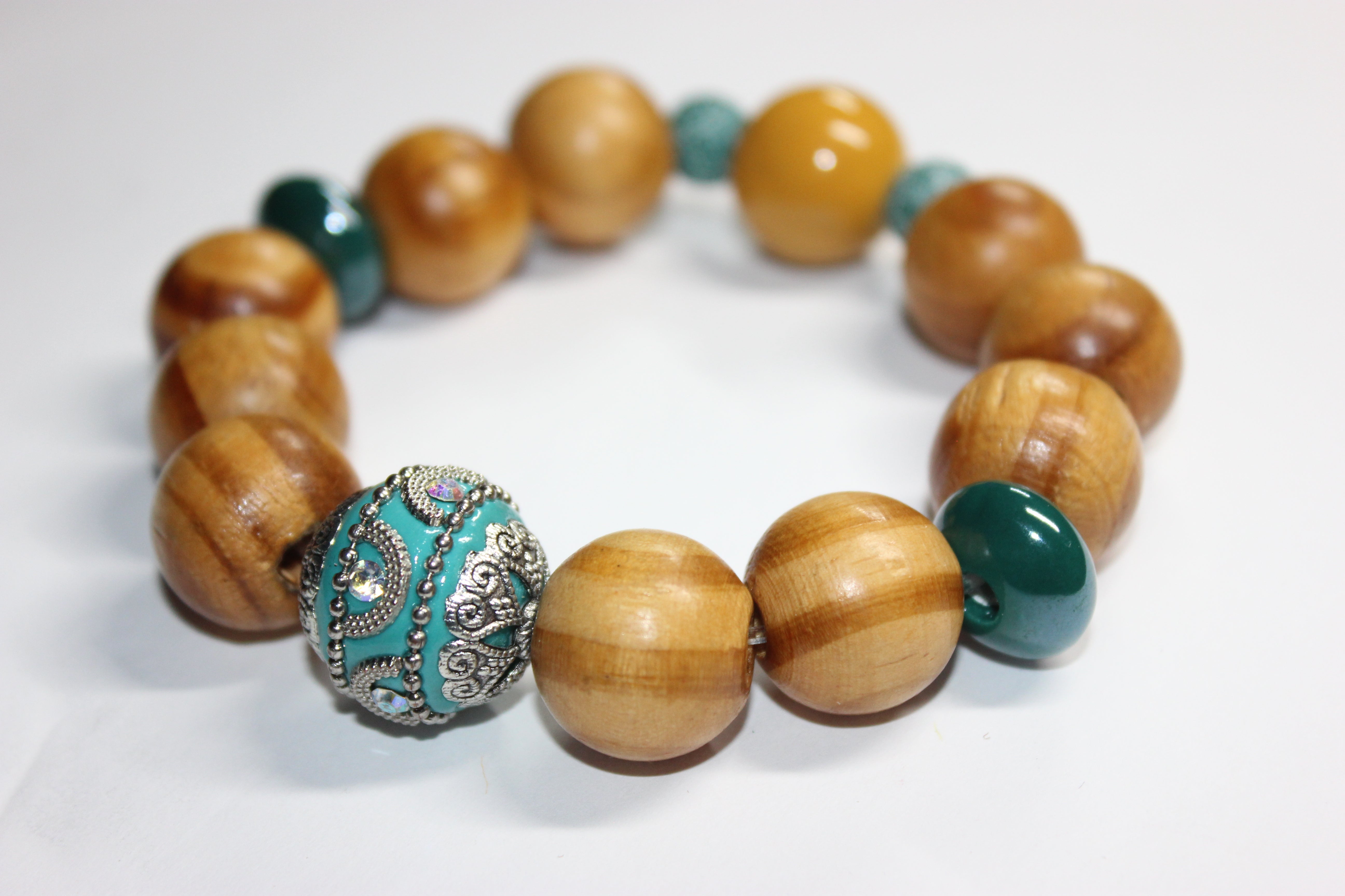 Wood Turquoise & Mustard Bracelet