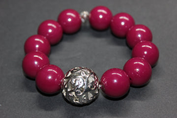 Cranberry w/ Silver Large Beaded Bracelet