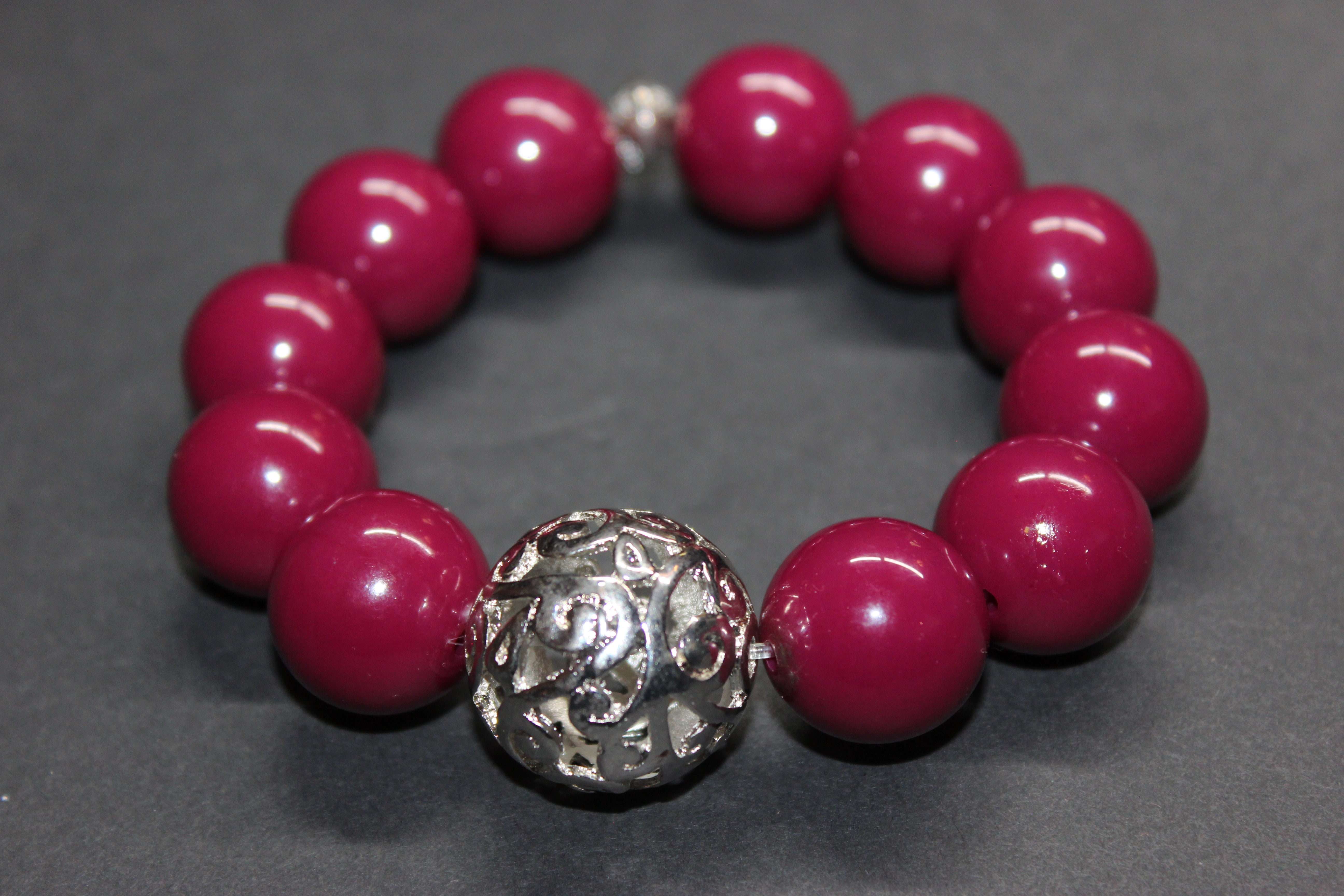 Cranberry w/ Silver Large Beaded Bracelet