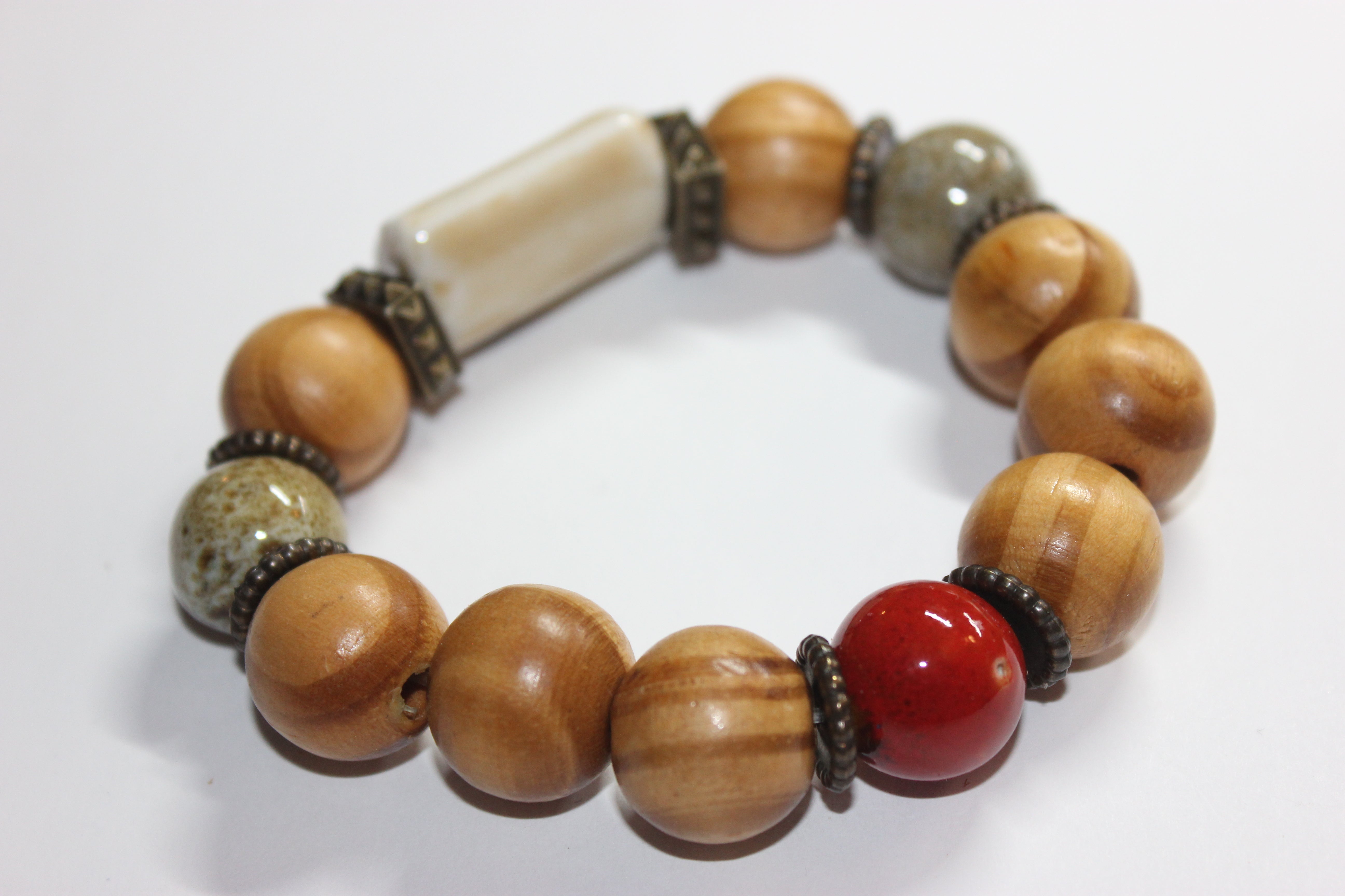 💪🏽MENSWEAR💪🏽 Earth-tone Wood & Ceramic Beaded Bracelet