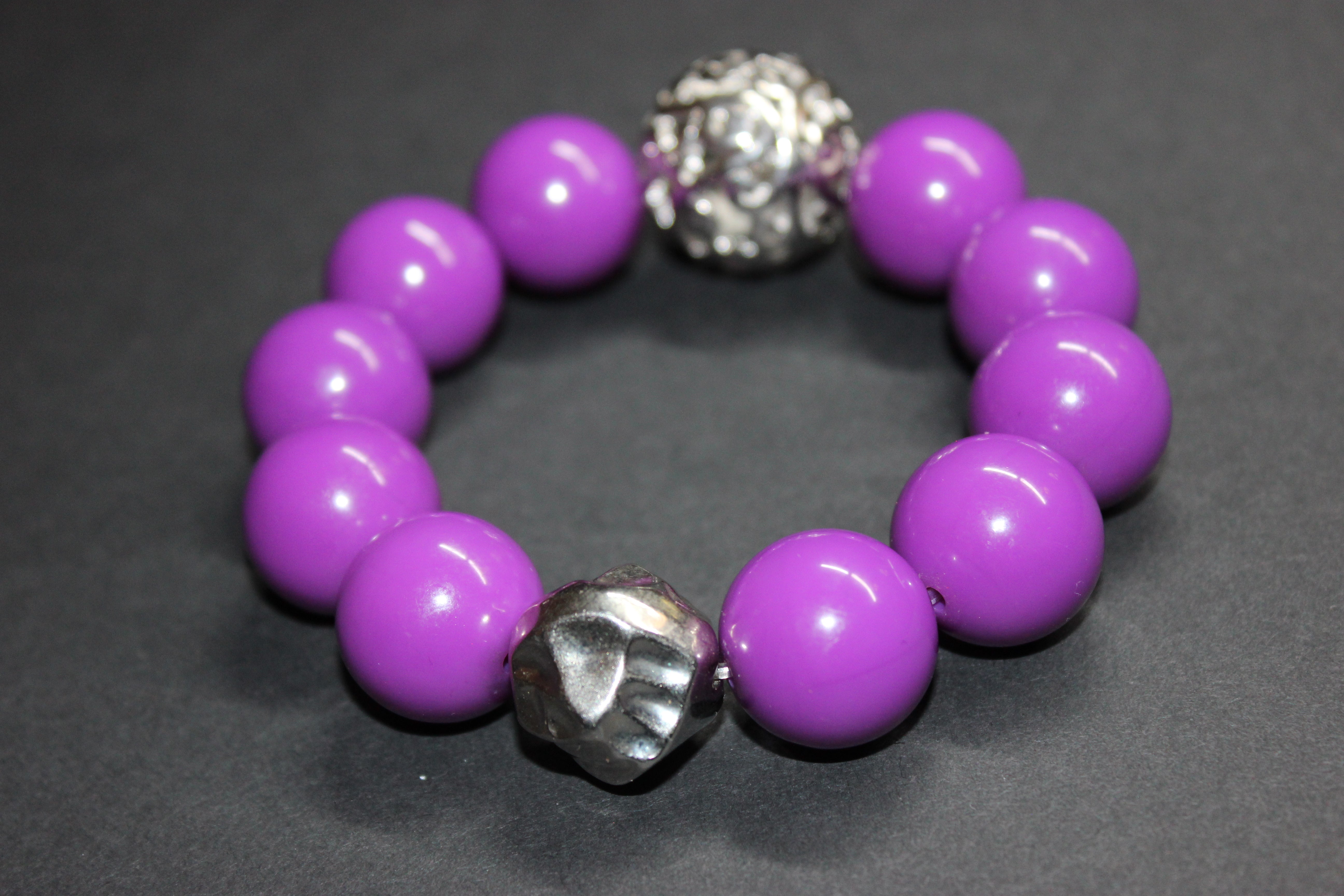 Plum/Purple w/ Silver Large Beaded Bracelet
